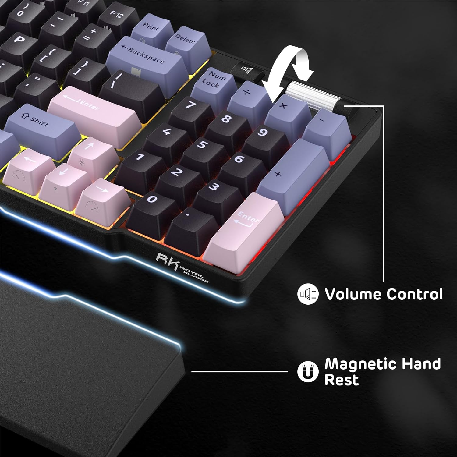 RK ROYAL KLUDGE RK96 RGB Limited Ed, 90% 96 Keys Wireless Triple Mode BT5.0/2.4G/USB-C Hot Swappable Mechanical Keyboard W/Wrist Rest, Software Support & Massive Battery, Tactile Pale Green Switches - Black  Pink image number 5