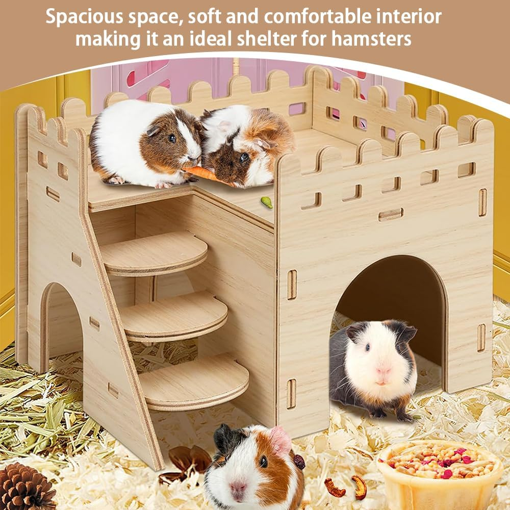 2 Pack Guinea Pig House,Mini Wooden Hamster Houses,Hamster Hideout House,Small Guinea Pigs Hideaway,Pet Sleeping Nest, for Hamsters and Chinchilla,Hamster and Small Pet image number 6