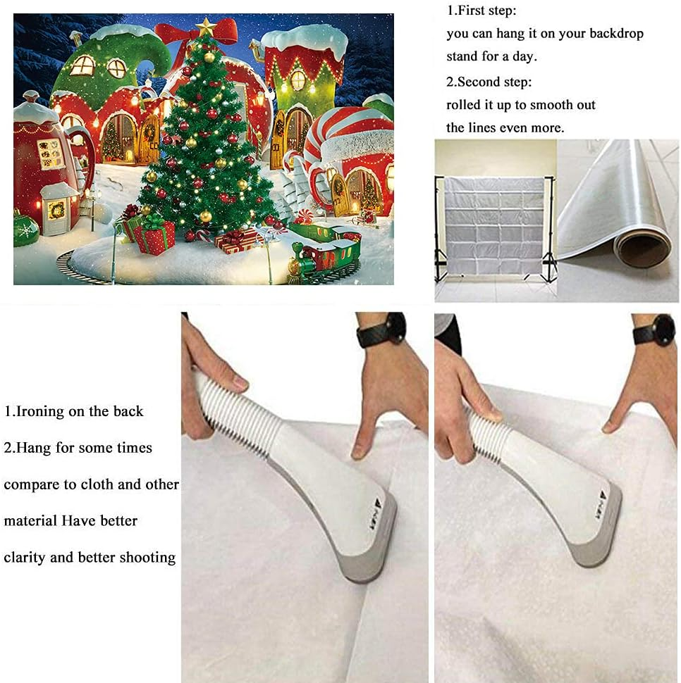 Cartoon Christmas Village Photography Backdrop Winter Snow Pine Tree Background Xmas Fairy Tale Animated Kid Party Photo Booth Banner Supplies (8X6Ft) image number 1