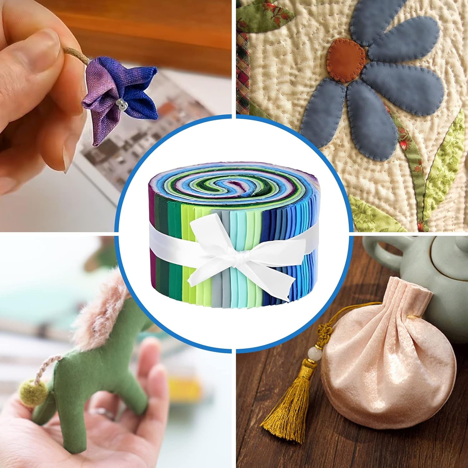 F Fityle 36 Pieces Jelly Fabric Roll 2.5 Inch Roll up Fabric Quilting Strips Floral Printed Craft Fabric Bundle Precut Patchwork with Assorted Patterns - Pure Color image number 6