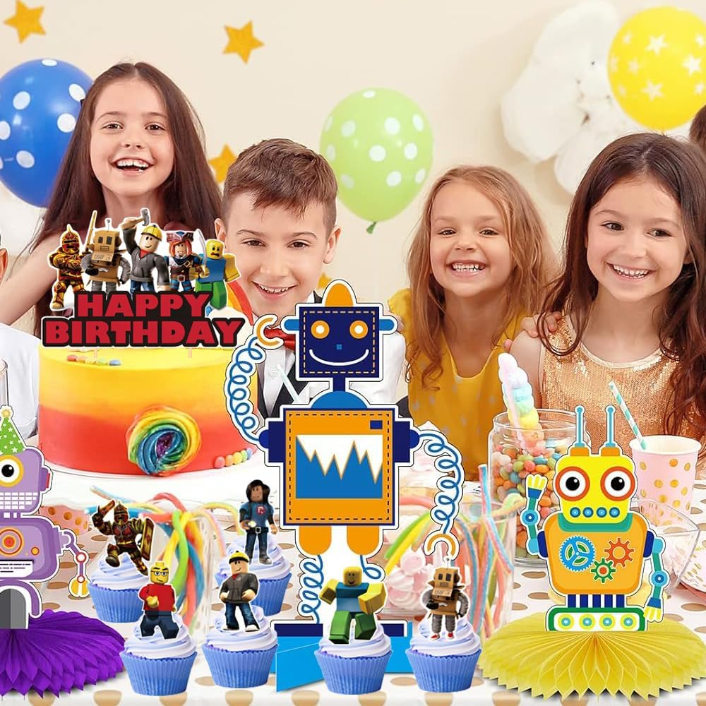 YGCHEN Cake Decoration for Roblox Cupcake Topper, Robot Birthday Cake Decoration, Video Game Cake Decoration, Happy Birthday Cake Topper, Children'S Birthday Cake Decoration, Pack of 26