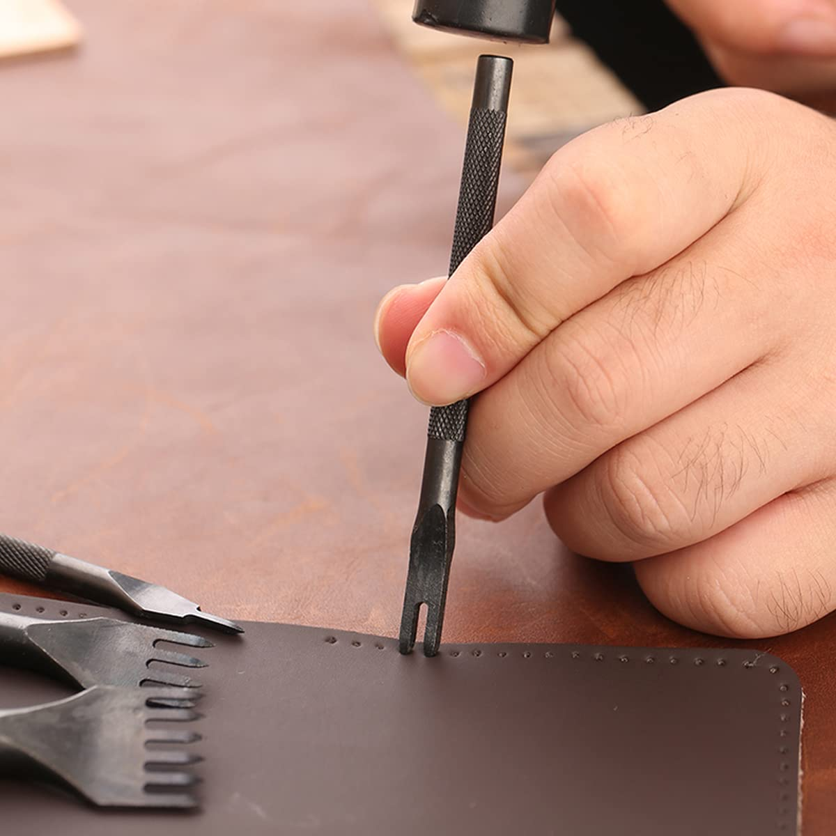 Leather Craft Tool 1/2/4/6 Prong DIY Lacing Stitching Punches Hole, Leather Craft Kits (5Mm) image number 5