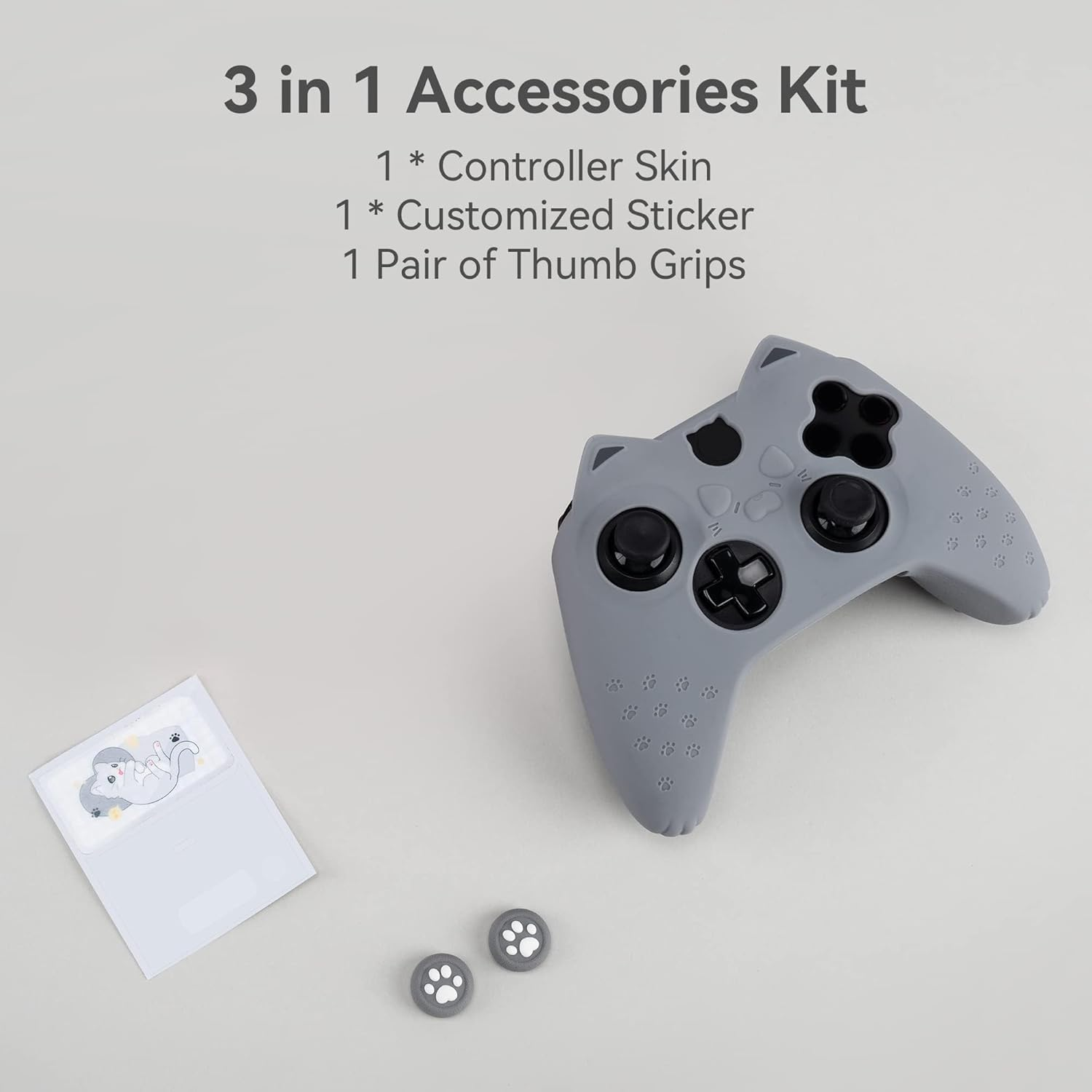 Geekshare Cat Paw Controller Skin Grips Set Anti-Slip Silicone Protective Cover Skin Case Compatible with Xbox Series X Controller with 2 Thumb Grip Caps and 1 Sticker (Grey) image number 4