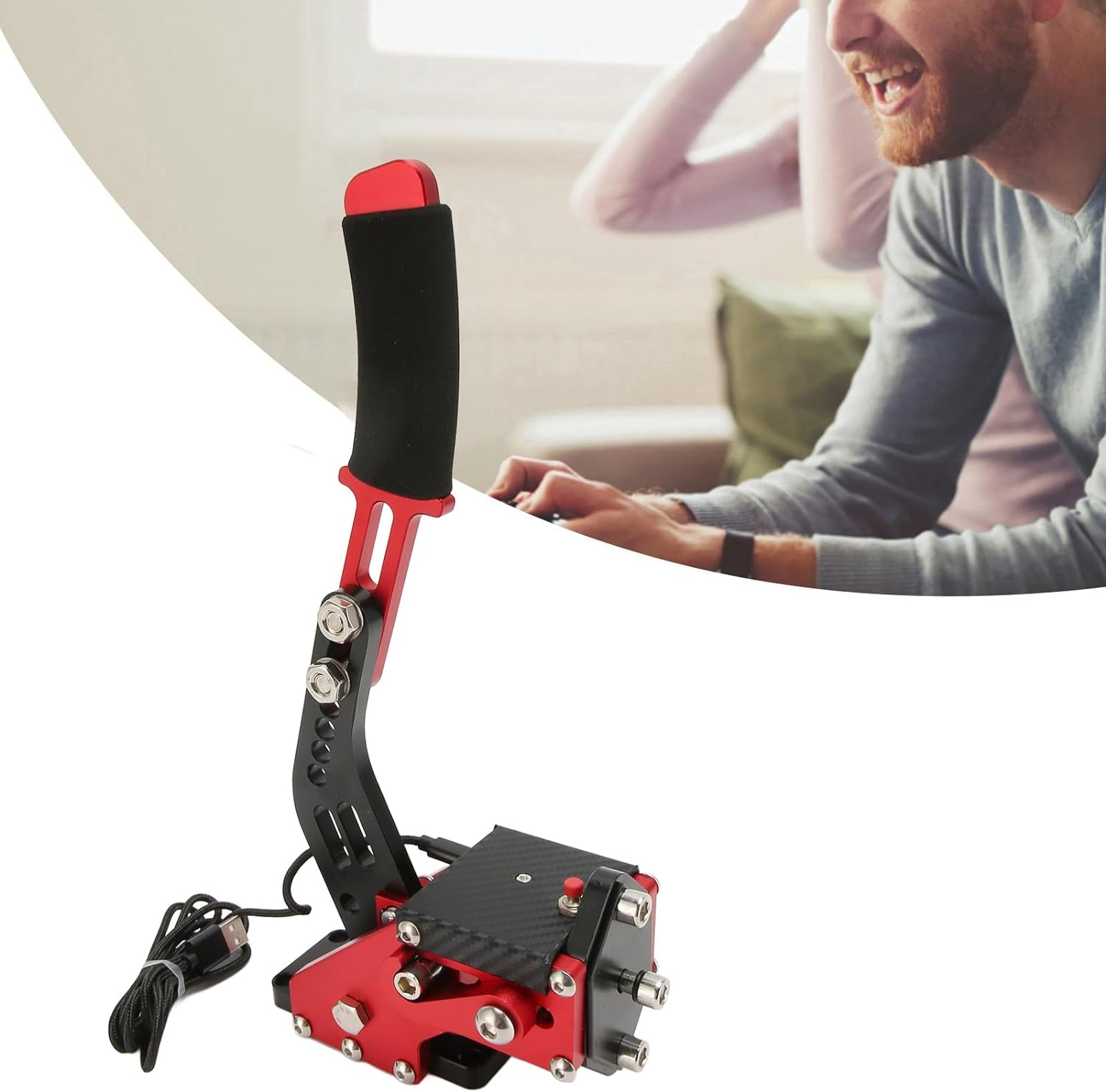 64 Bit USB PC Handbrake, 2 in 1 Sim Racing Game Handbrake, Professional Gaming Peripherals PC Handbrake Non- plus Hall Sensor for G920, Game (Red)