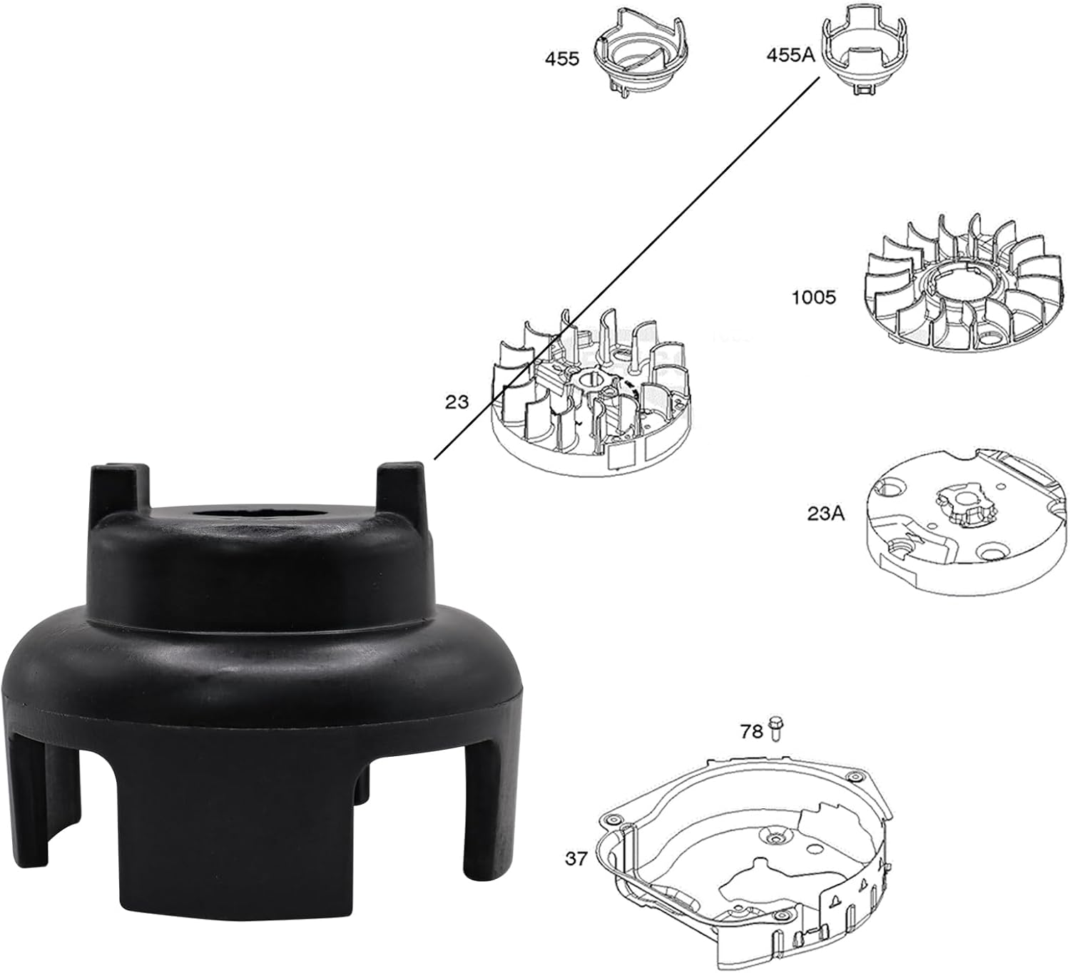 593960 Flywheel Cup Engine Recoil Starter Fits for Briggs & Stratton 08P502-0002-H1、08P502-0003-H1 Lawn Mower Replace Parts image number 2