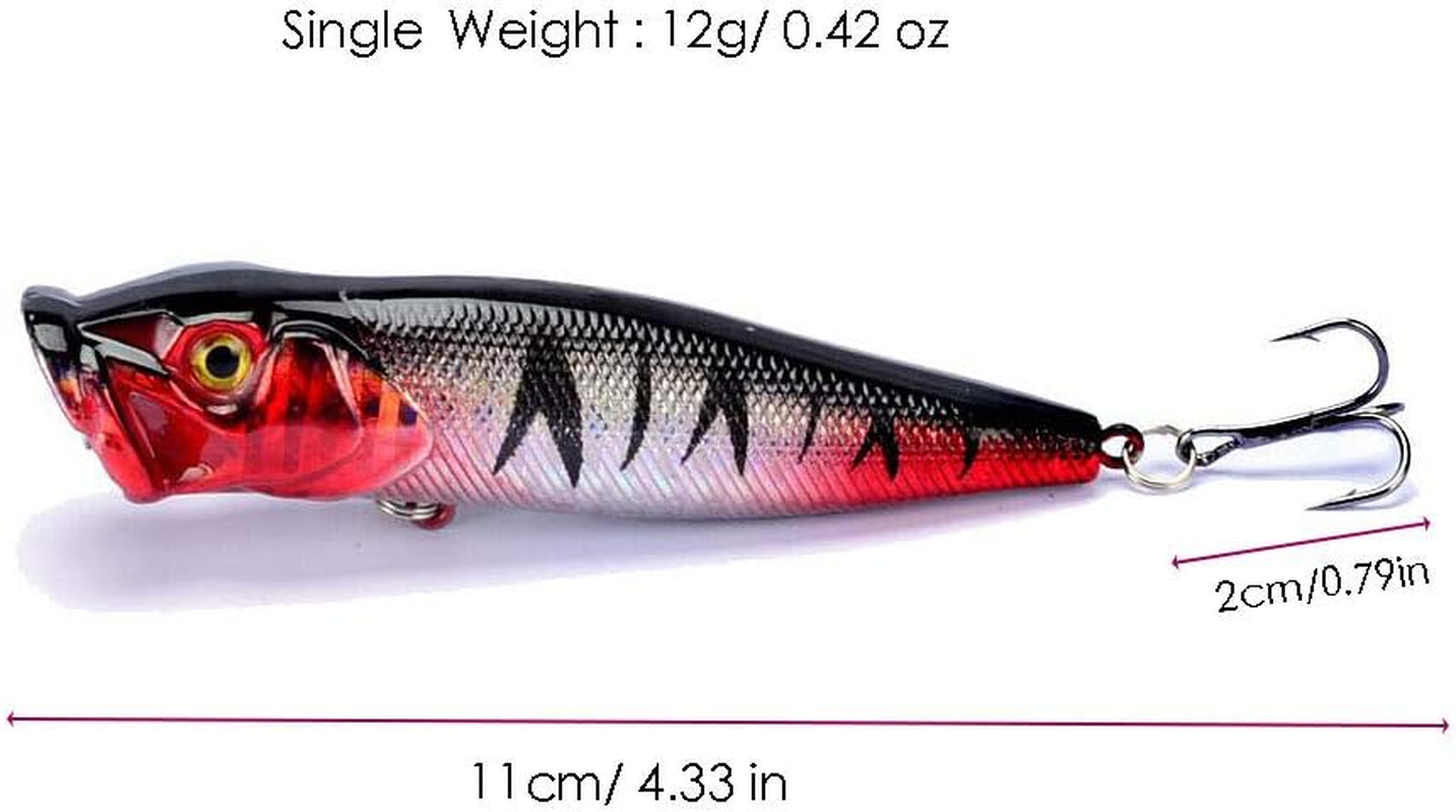 Fishing Lures 5Pcs Fishing Bass Lures Popper Lure Shallow Swimbait Crankbait with Treble Hook 3D Fishing Eyes for Bass Trout Freshwater and Saltwater image number 2