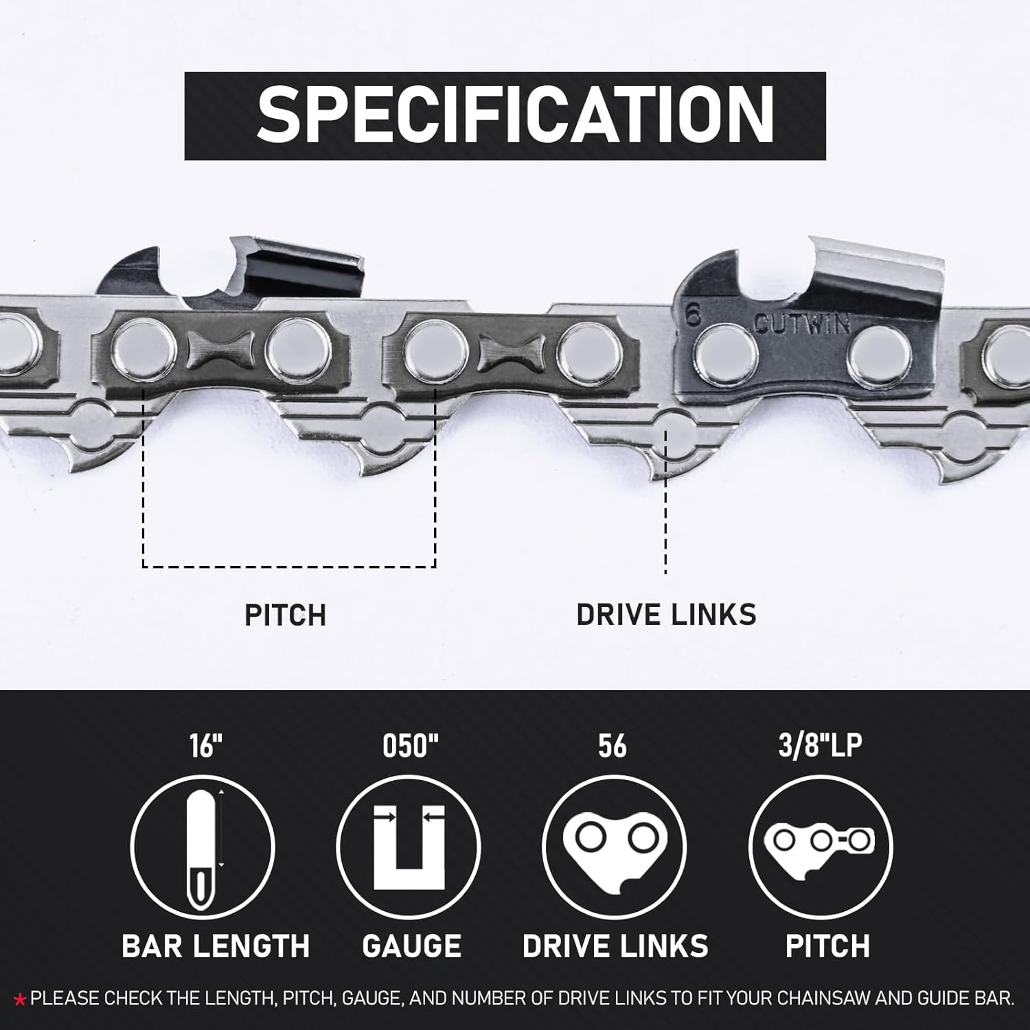 16 Inch Chainsaw Chain 3/8LP Pitch, 0.050" Gauge, 56 Drive Links Fits for Stihl,Husqvarna,Echo,Ryobi,Greenworks,Ego,Poulan Pro,Craftsman and More (3 Chains) image number 5
