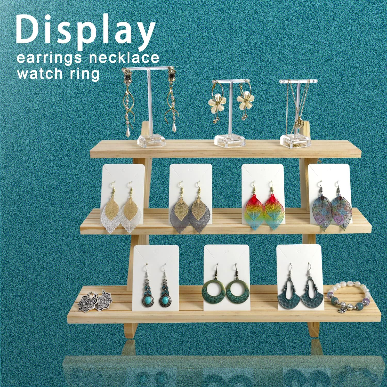 3 Tier Earring Display Stands for Selling, Retail Display Riser Earring, Ring Holder Stand, Removable Countertop Small Merchandise Display Stand, for Figures,Cupcake, Photo (Wood Color) - Wood image number 4