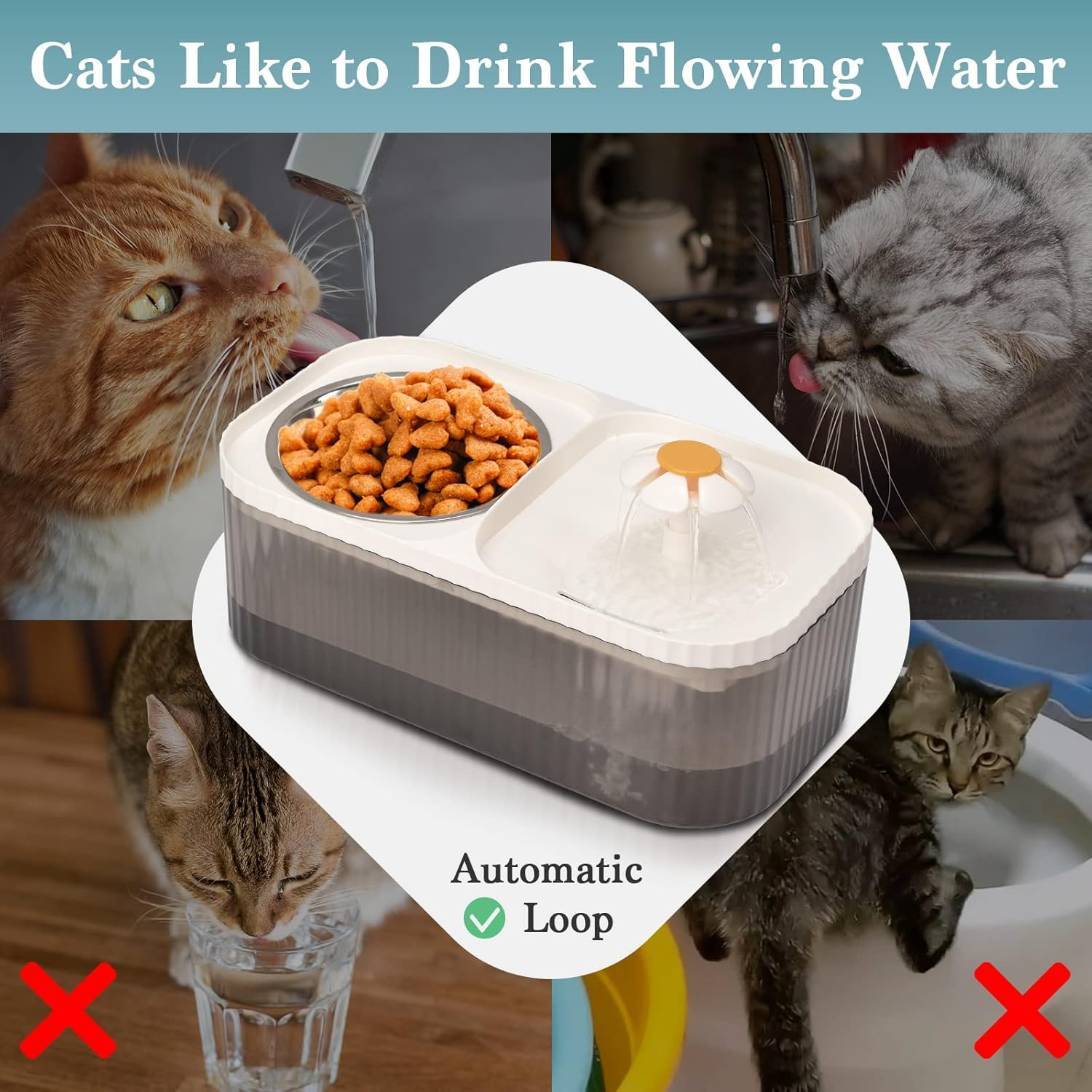 Cat Water Fountain, Cat Feeding & Watering Supplies, Super Quiet Automatic Water Fountain for Cats Inside, Pet Water Dispenser 100Oz/3L with Stainless Steel Cats Bowls and Long Life Span Pump image number 1