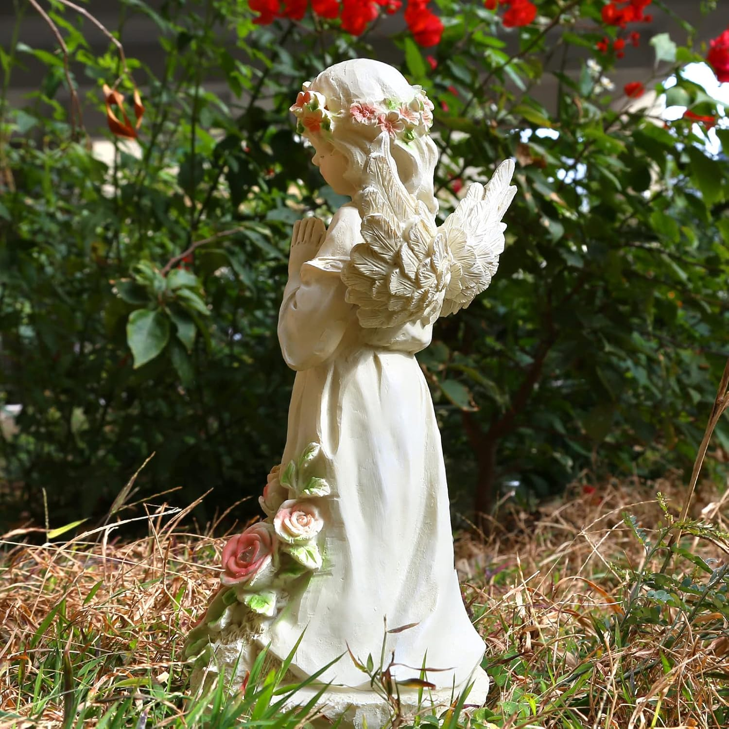 Garden Decor Angel Statue, Outdoor Patio Garden Sculptures & Statues, Solar Yard Decorations Lawn Ornaments Figurines for Outside image number 6