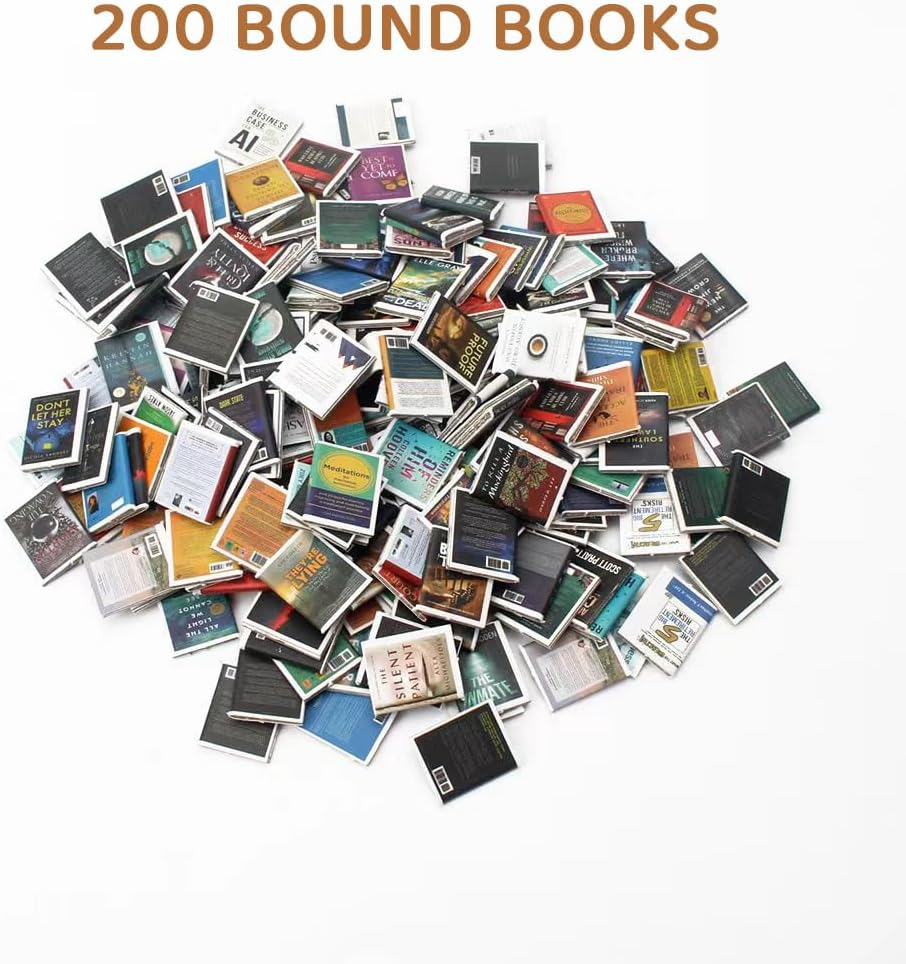 Shake Away Your Anxiety Bookshelf &ndash; Miniature Wooden Display Shelf with 200 Tiny Book Models, Anti-Anxiety Stress Reliever for Book Lovers, Unique Desk Decor for Home or Office