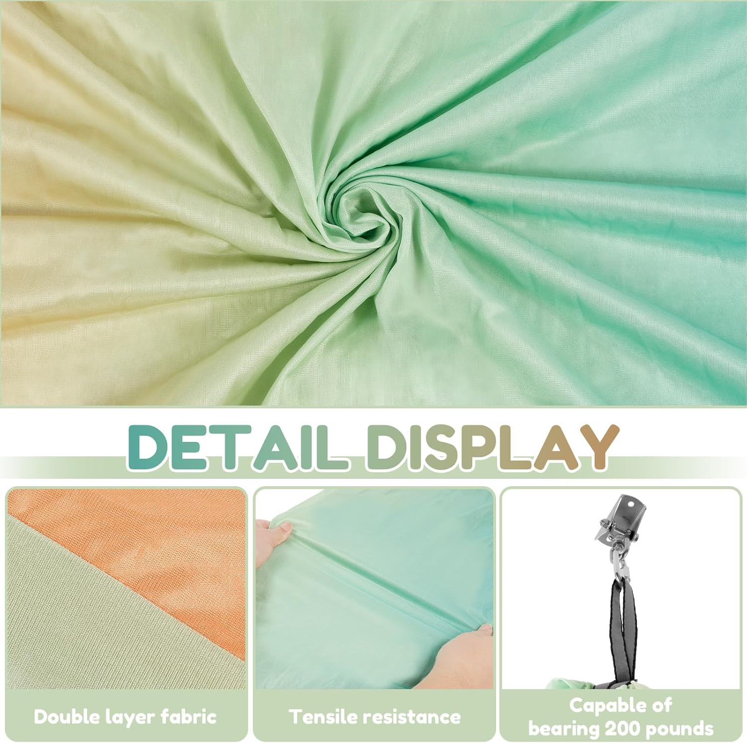 Kids Therapy Swing Hammock, Sensory Swing Indoor Outdoor Relaxing Firm Double Layer Therapy Cuddle Swings Stable Easy to Install Sensory Bundle for ADHD Asperger'S Integration Autism Therapy (Style B) - Orange + Green image number 6