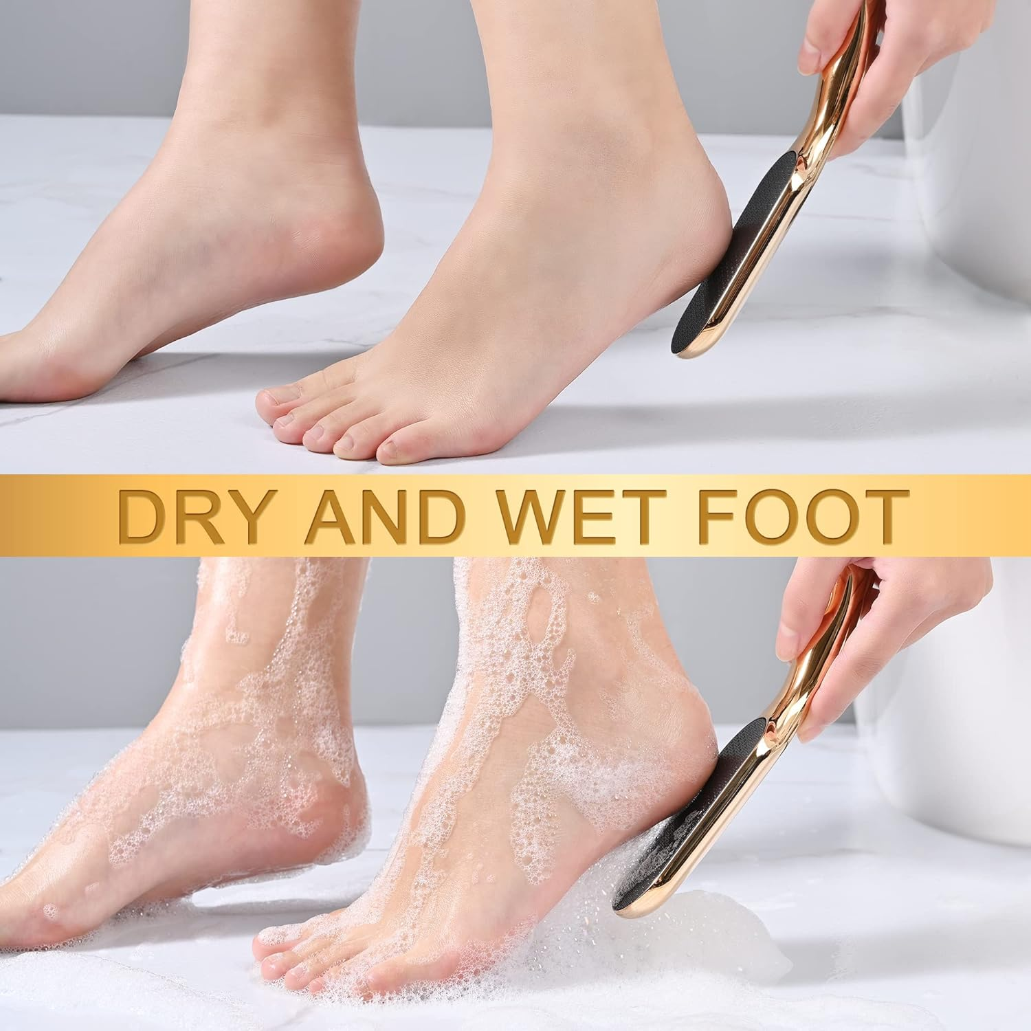 Glass Foot File for Dead Skin, Callus Remover with Etching Technology, Heel Scraper for Pedicure Tools, Wet and Dry Feet, Gold image number 2