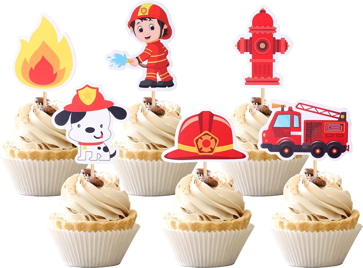 30 Pack Fire Truck Cupcake Toppers Fireman Cupcake Picks Fire Department Engine Rescue Theme Baby Shower Birthday Party Cake Decorations Supplies