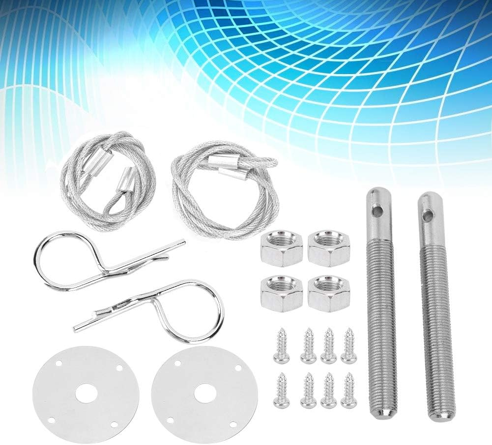 Hood Pin Plate Lock Kit, Stainless Steel Engine Hooding Pins Plates Bonnet Locking Clip Kit Car Modified Accessory Universal Hoods Pin Bumper Quick Release Latch License Tools for Cars Helves image number 4