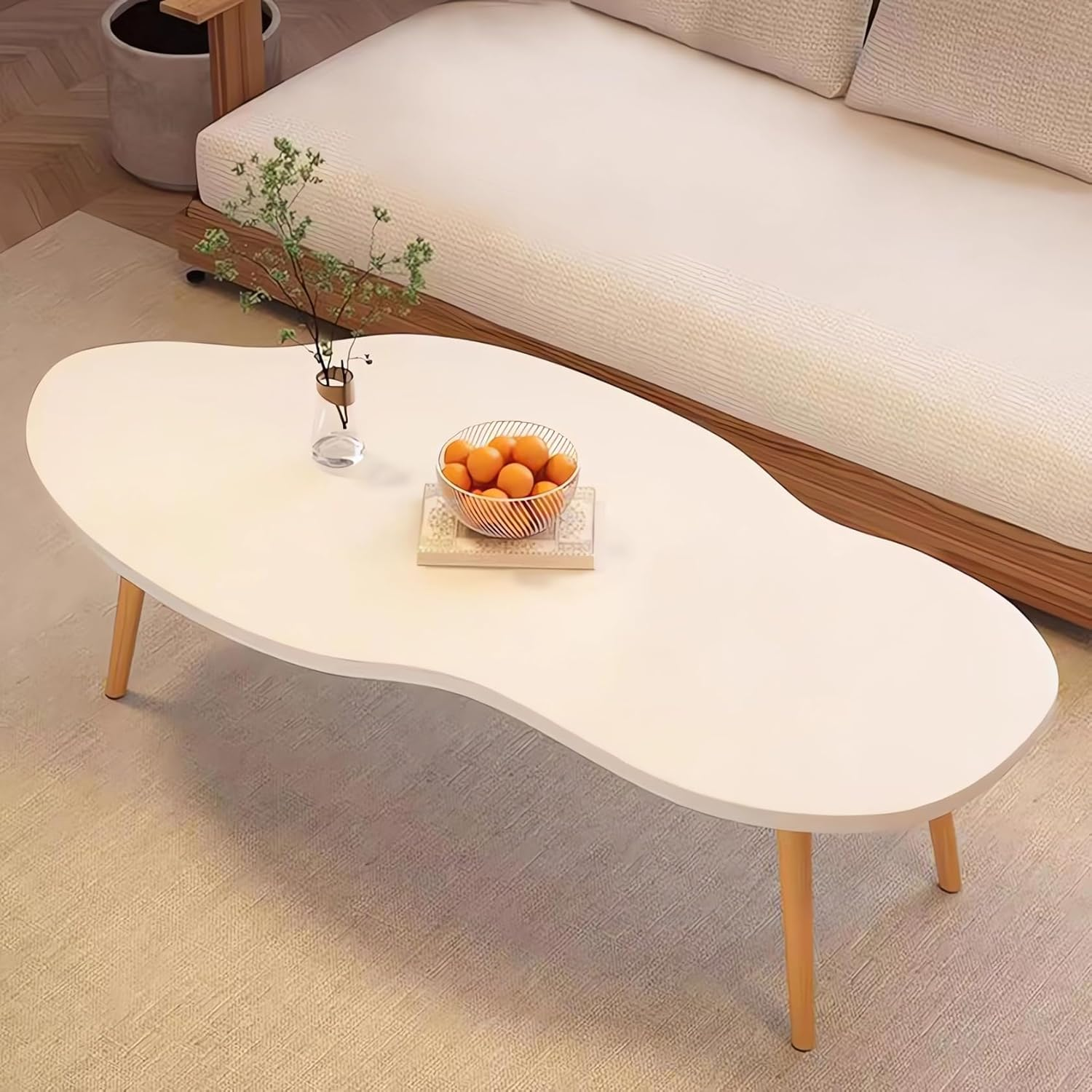 Modern Cloud-Shaped Coffee Table, 80Cm X 40Cm X 42Cm, Living Room Furniture, Wood/White A263 (A White) - A White image number 3