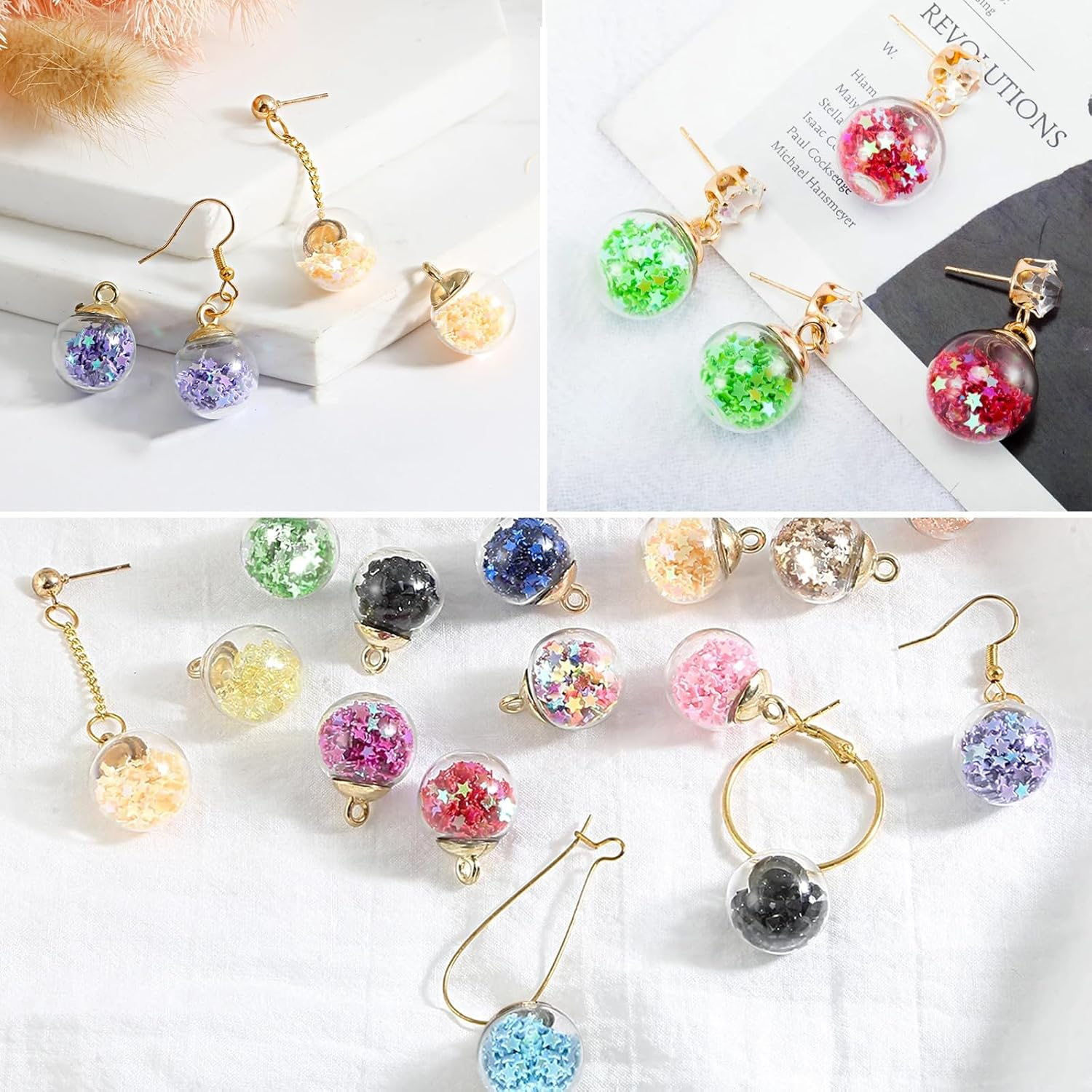 Star Glass Ball Charms, 60 Pcs Colorful Star Shiny Rhinestone Glass Ball Pendant Charm for DIY Jewelry Making, Necklace Bracelet Earring, Art Craft Making, DIY Supplies