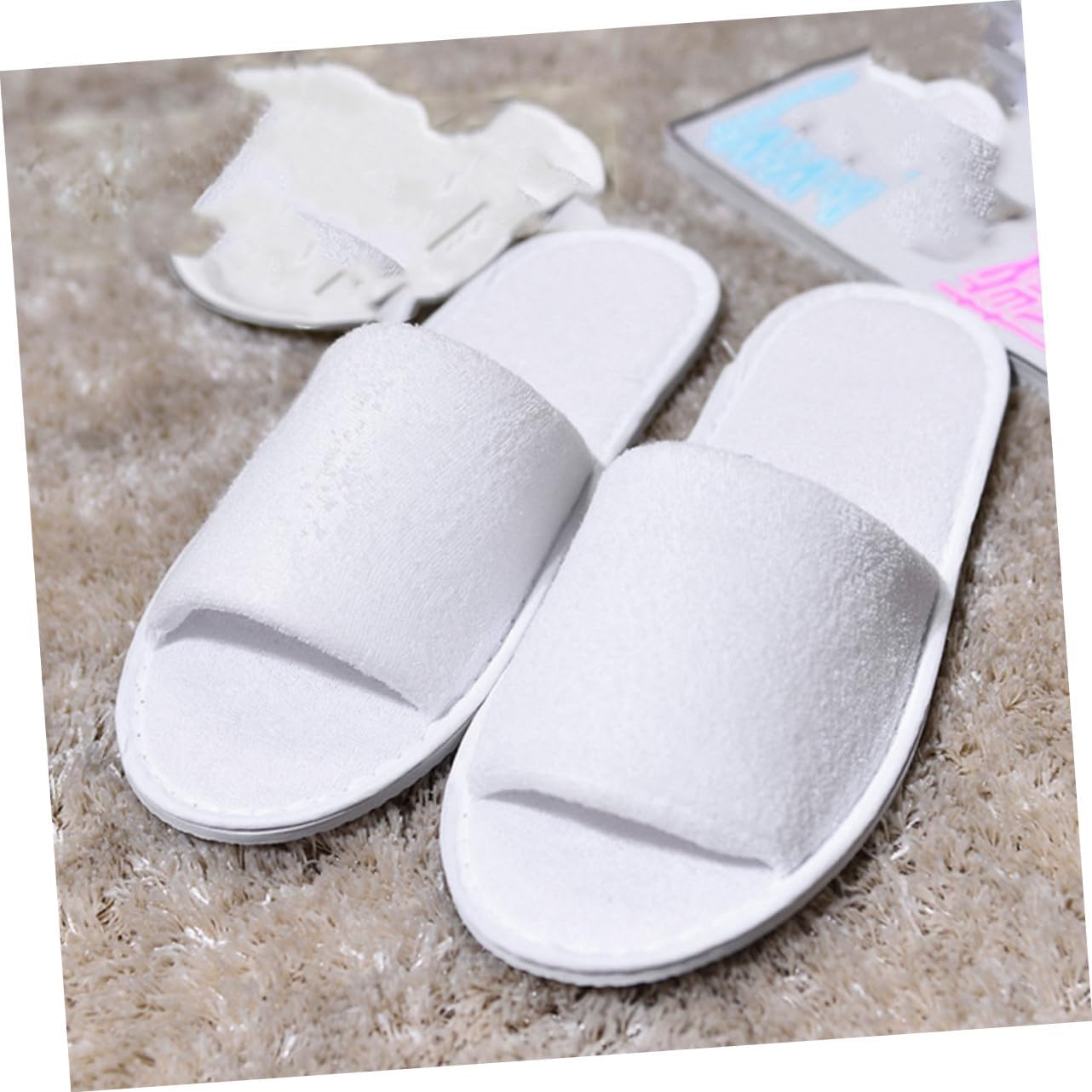 Disposable Half-Cover Spa Slippers 10 Pairs White Terry Cloth Travel Slippers for Adults One-Time Use Hotel Guest Footwear image number 2