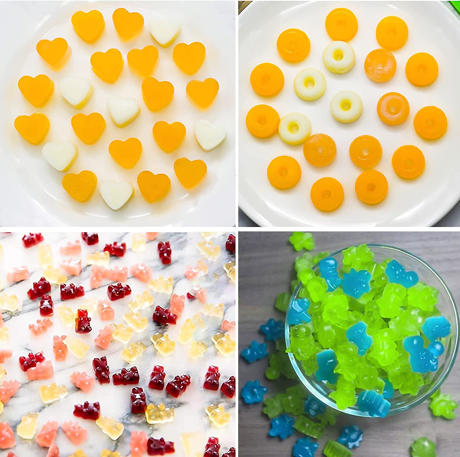Gummy Bear Candy Molds Silicone, Gummy Molds with 2 Droppers, Non-Stick Silicone Candy Molds Including Mini Dinosaur, Bear Shape, Hearts and Mini Donut, Set of 4 image number 4