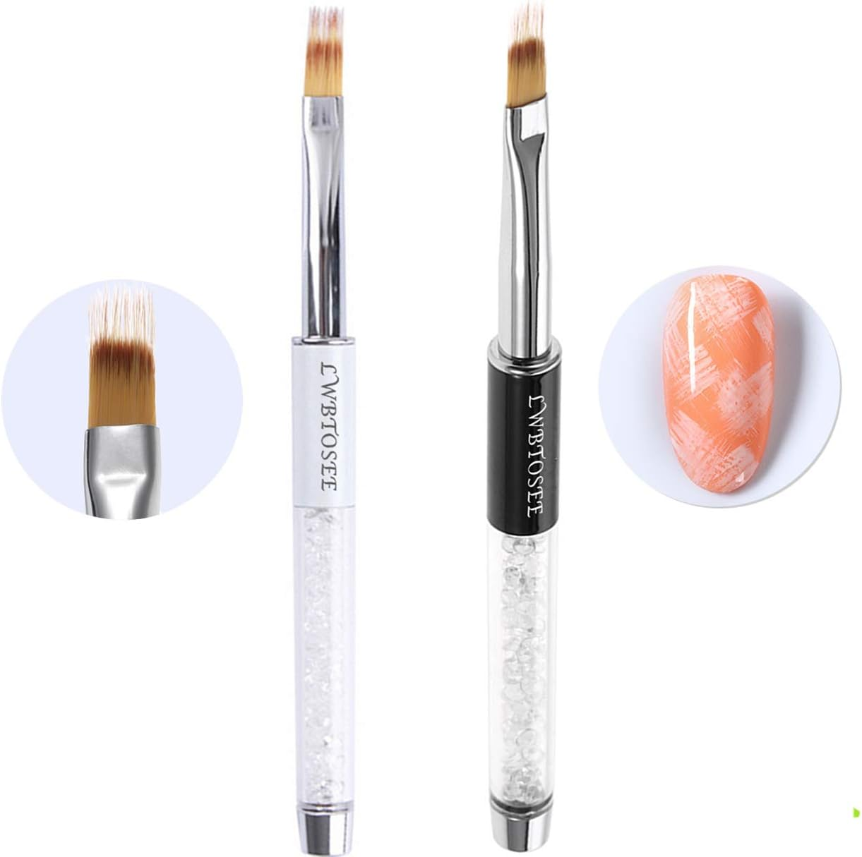 LWBTOSEE 5PCS Nail Ombre Brush Set for Gradient Colors, Rhinestones & Acrylic Drawing - Ideal for UV Gel Polish & Crystal Nail Art - Black And White image number 7