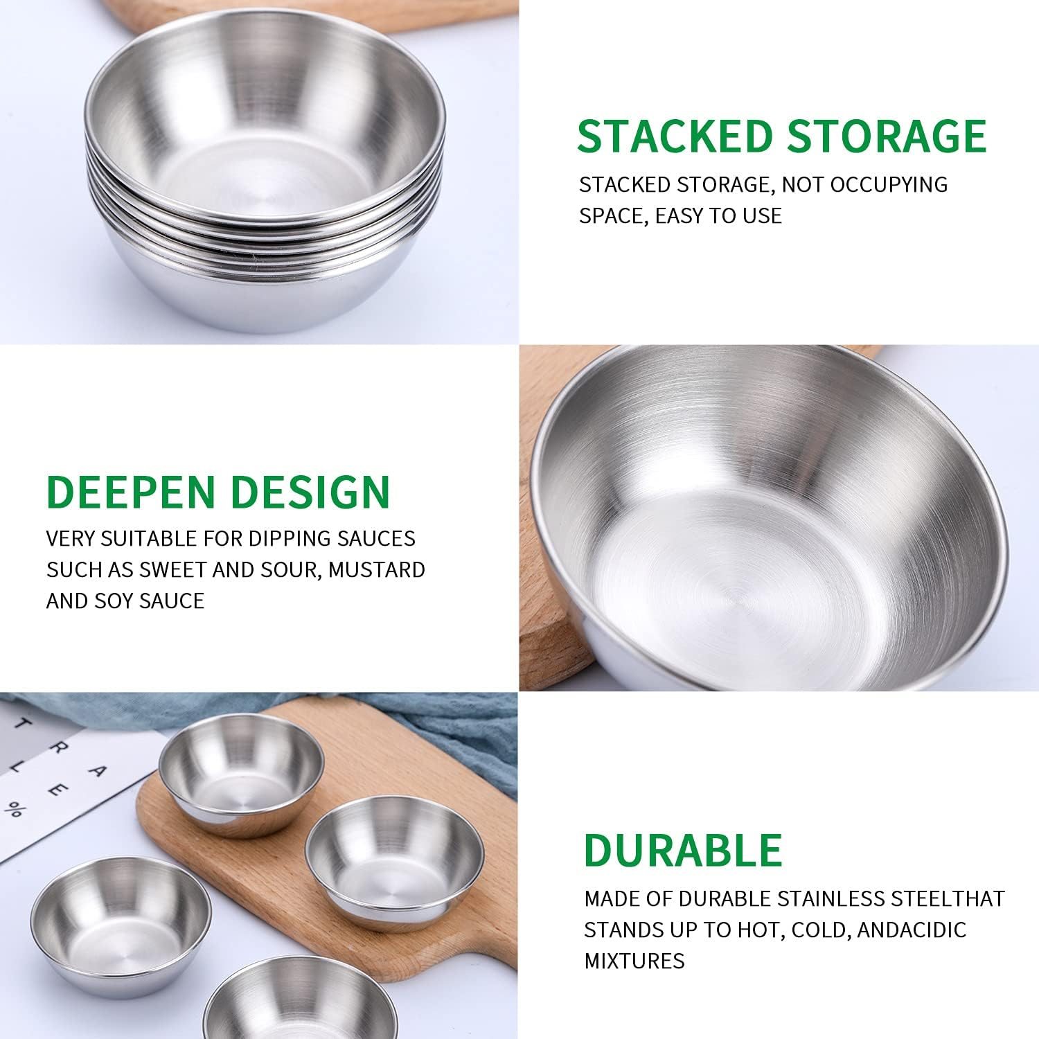 12Pcs Sauce Dishes 3.2 Inch Stainless Steel round Seasoning Dishes Bowls Condiment Cups Sushi Dipping Small Dish Bowl Saucers Mini Appetizer Plates Silver Color image number 3