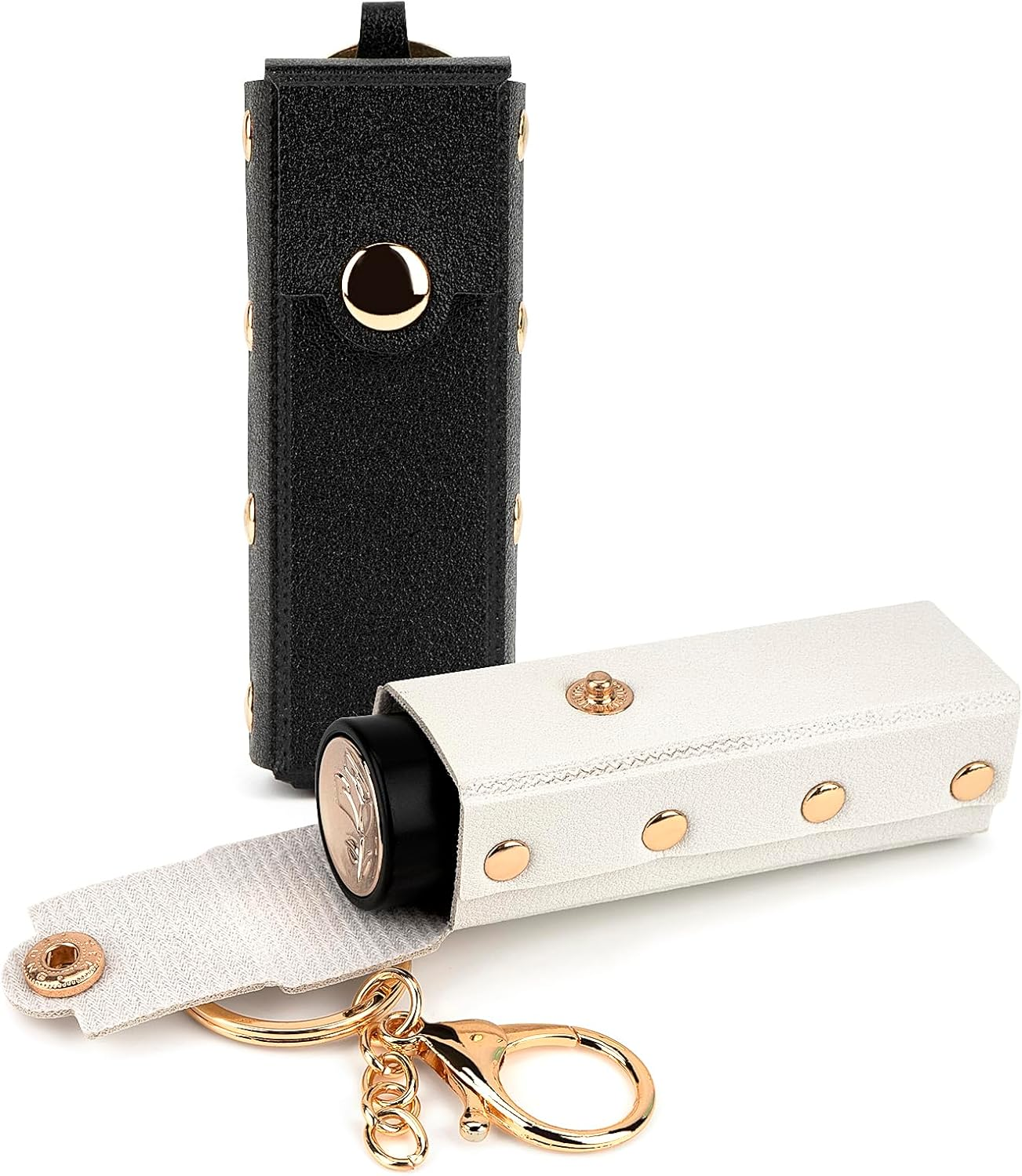 2 Pack Lipstick Case, Soft Leather Lipstick Holder for Women, Portable Lip Balm Sleeve Pouch (Black & White)