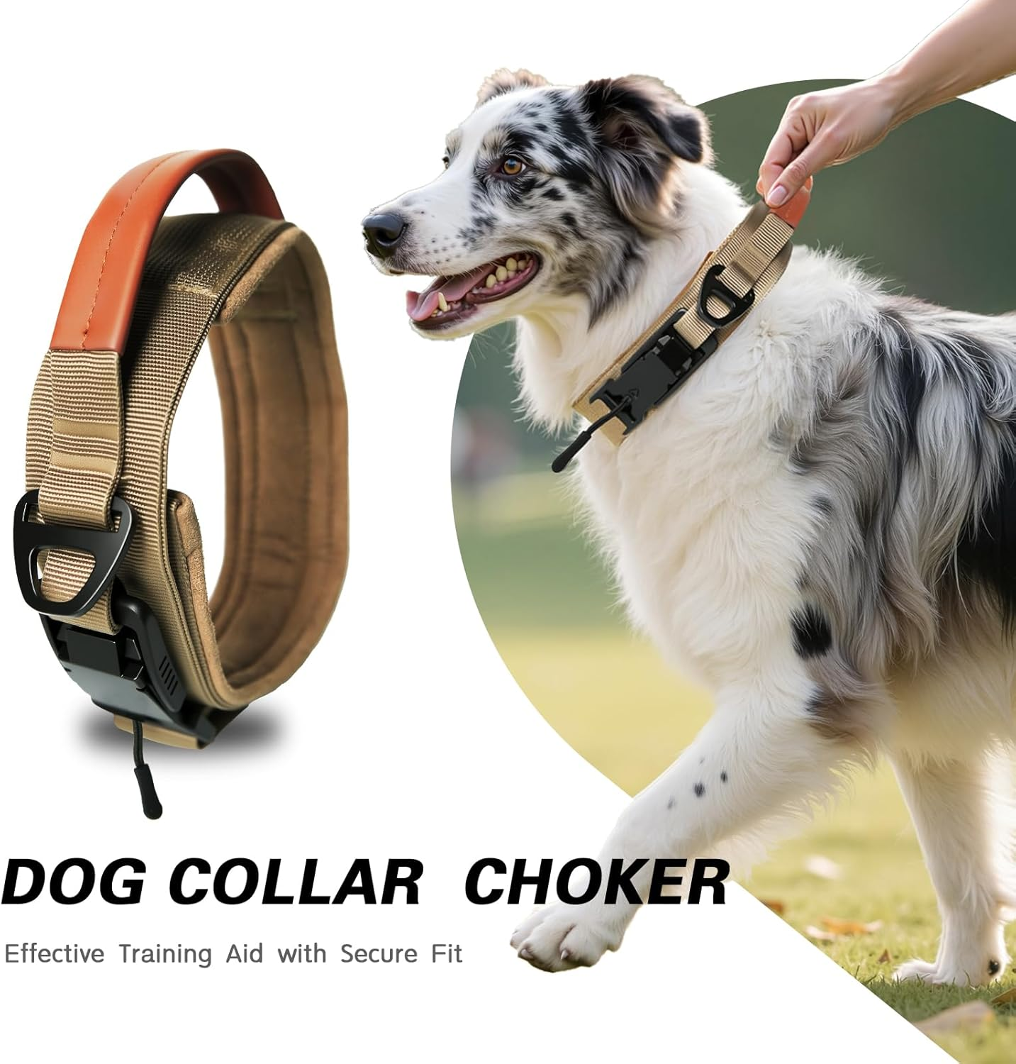 Nouri Tactical Dog Collar, Adjustable Military Training Nylon Collar with Breathable Soft Padded, Thick Pet Collar with Control Handle and Heavy Quick-Release Magnetic Metal Buckle for Dogs(M,38-44Cm) image number 1