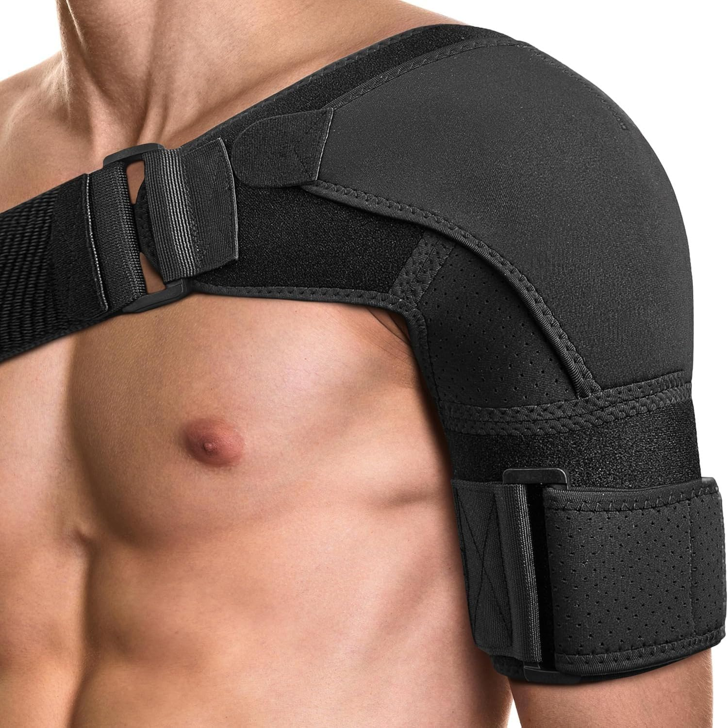 POAGL Shoulder Brace for Men Both Left and Right Arm | Pain Relief Torn Rotator Cuff Compression Support Sleeve Dislocation Stability Immobilizer Stabilizer Bursitis Injury (Black, X-Large) image number 2