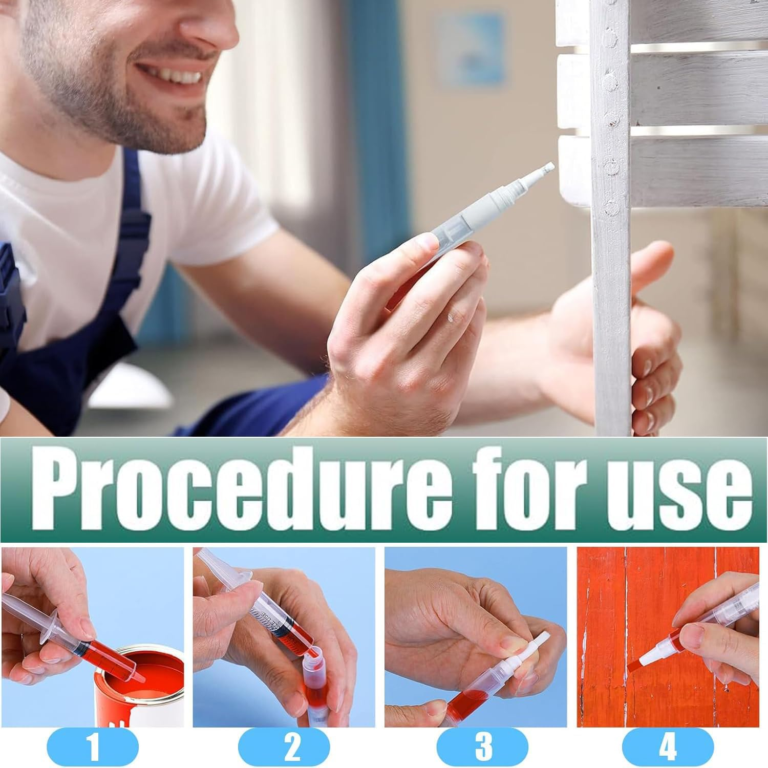 Touch up Paint Pen, 5 Pcs Pen with 5 Pcs Touchup Syringe, House Drywall Repair Brush Kit, Refillable for Windows, Wall, Wood Floors, Furniture, Cabinets, Doors image number 6