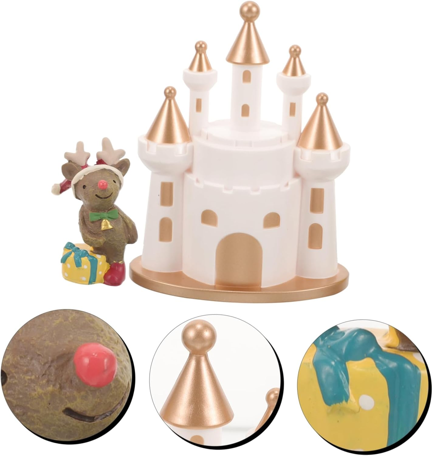 2Pcs Elk Castle Ornaments Christmas Party Adornments Lovely Desktop Decors for Xmas Creative Home Garden Decorations for Christmas Reindeer Display image number 3