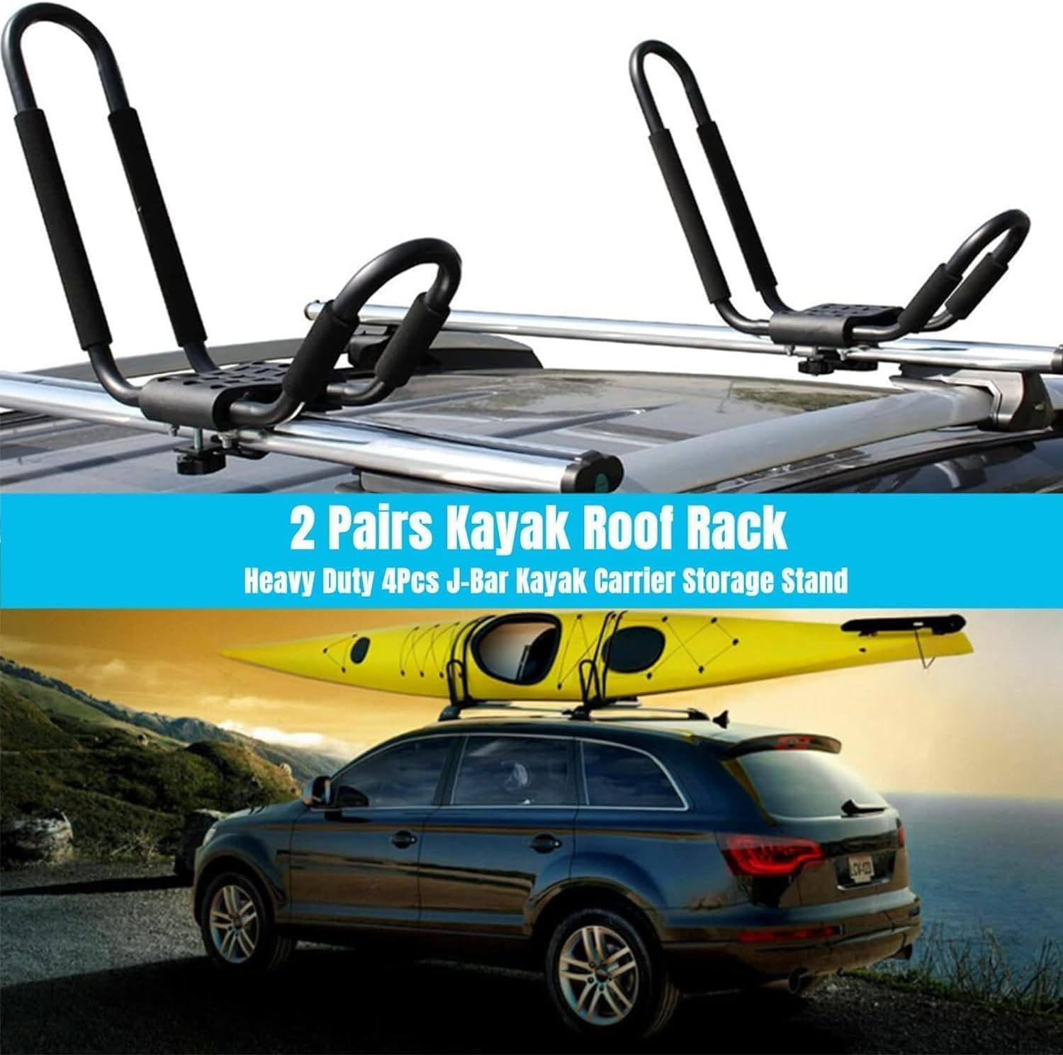 Kayak Roof Rack &ndash; Heavy Duty Canoe Carrier for Suv/Trucks | 75Lb Capacity | Anti-Rust Alloy Steel | Includes 2 Tie-Down Ropes | Fits Most Crossbars (Excludes Some Models) image number 6