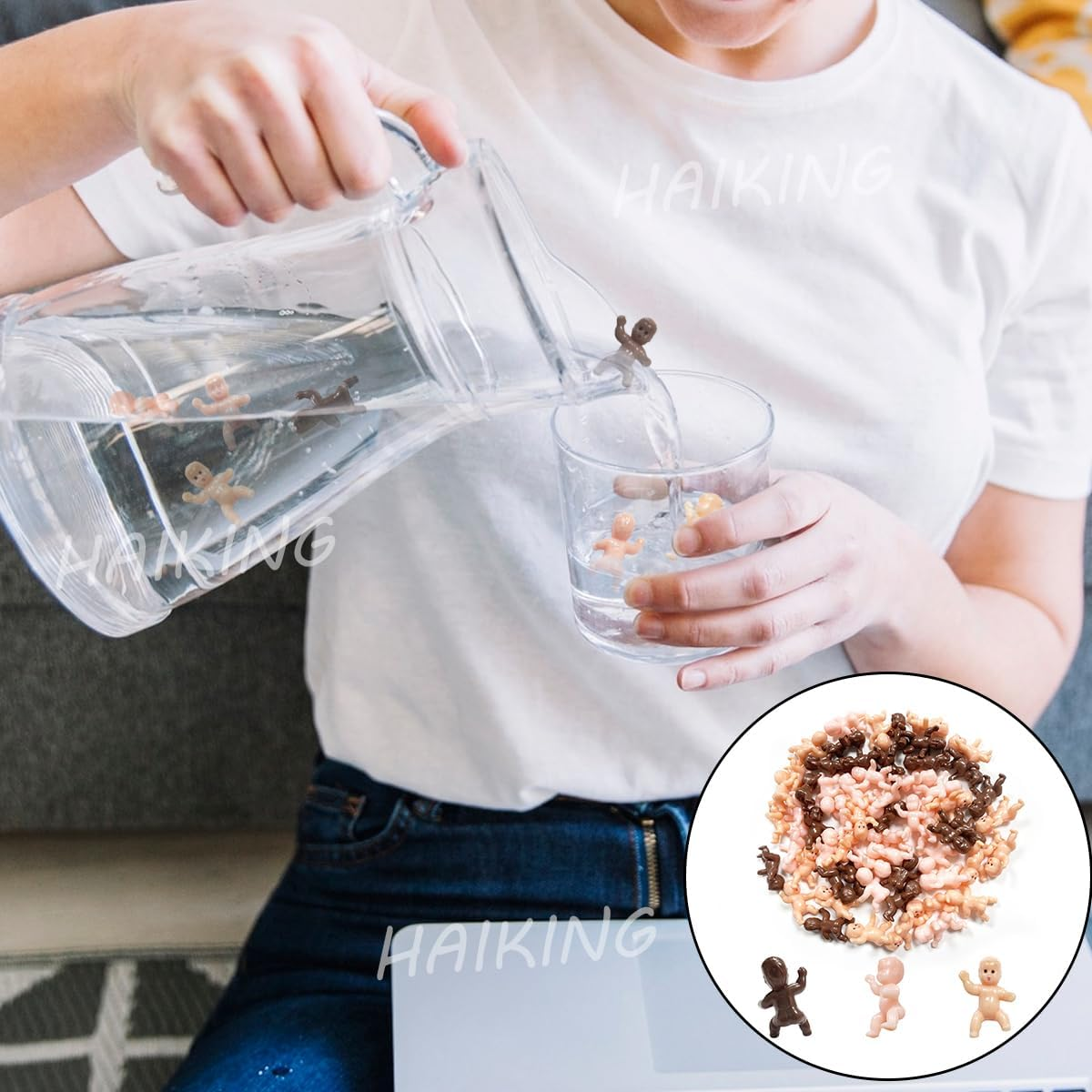 Mini Plastic Babies, 60 Pcs Ice Cubes Game Tiny Babies for Baby Shower Party, Full Moon Gifts, Party Decoretions (Dark Brown, Latin, Pink)