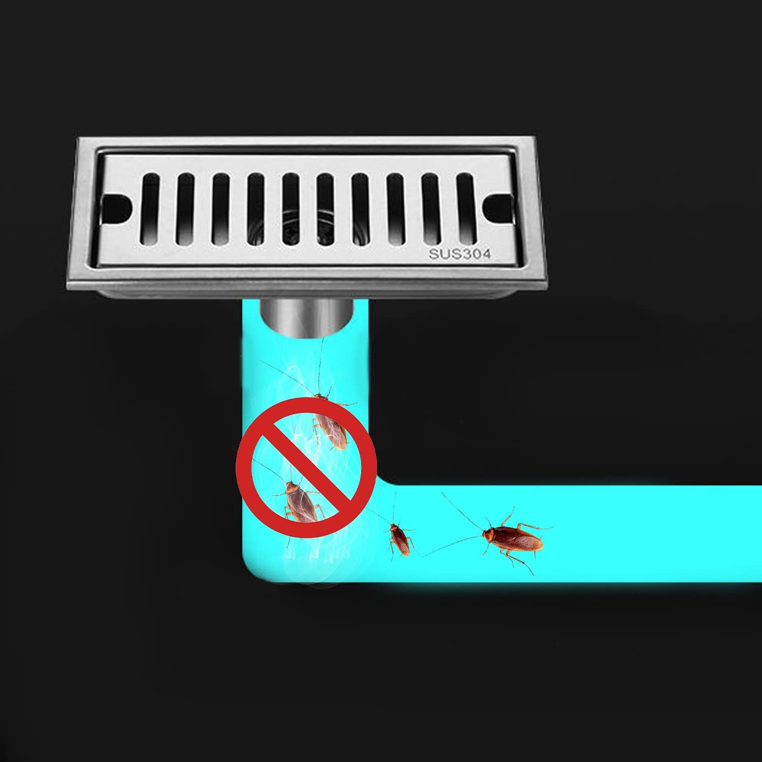 20 X 10 Cm Silver Rectangular Floor Drain with Stainless Steel Grate, Odour Trap, and Hair Catcher for Shower, Toilet, Bathroom, Kitchen, Balcony image number 3