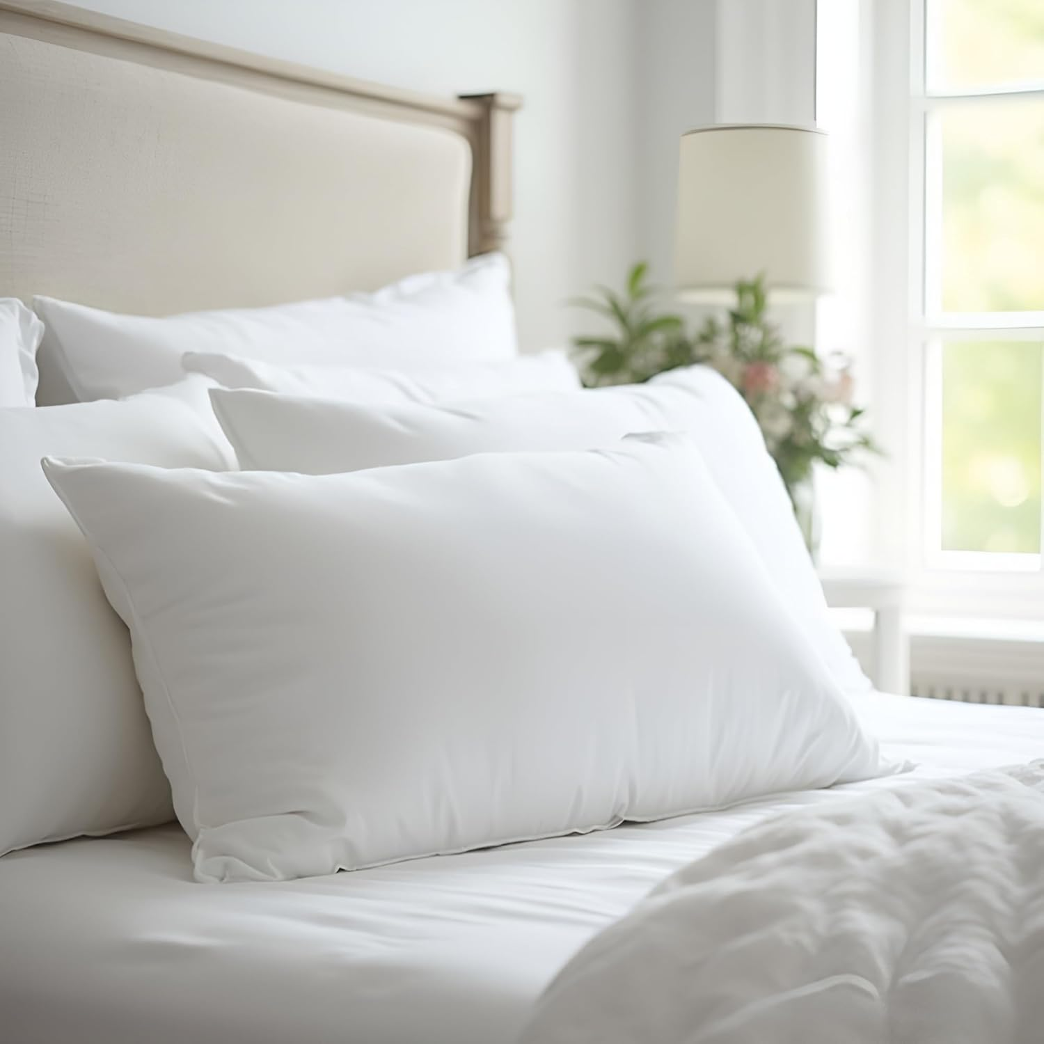 Royal Comfort Pillow Goose Feather and down 100% Cotton Cover 233TC Luxury Ultra Soft Comfortable 50 X 75Cm (White, Set of 2) image number 4