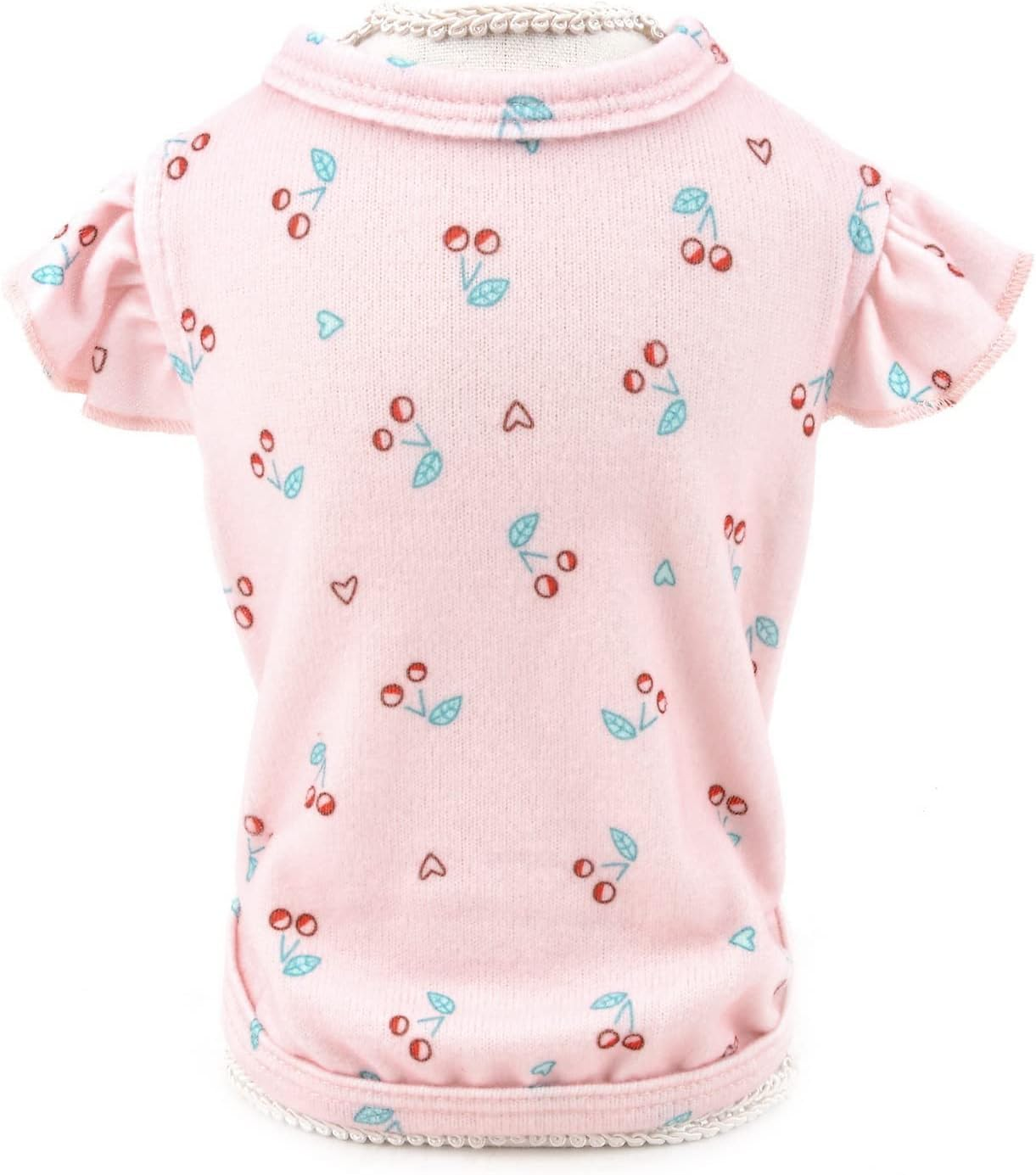 Pet Clothes Cute Cherry T-Shirt Puppy Shirt Tee for Small Medium Dog Cat Ruffles Sleeves Tank Top Vest Summer Apparel (Pink, XL) image number 4