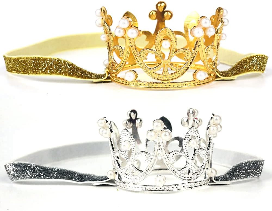 Nishine 2 Pieces Baby Girls Crown Headband Princess Tiara Headdress Set Toddler Elastic Head Band (White)