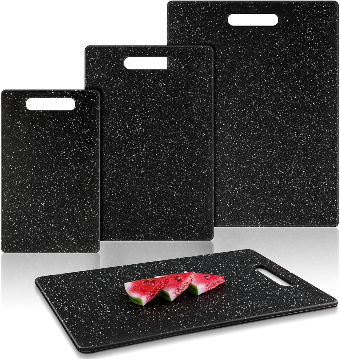 Cutting Boards for Kitchen, No BPA Chopping Boards Set of 3, Dishwasher Safe Cutting Boards with Carrying Handle, Black image number 3