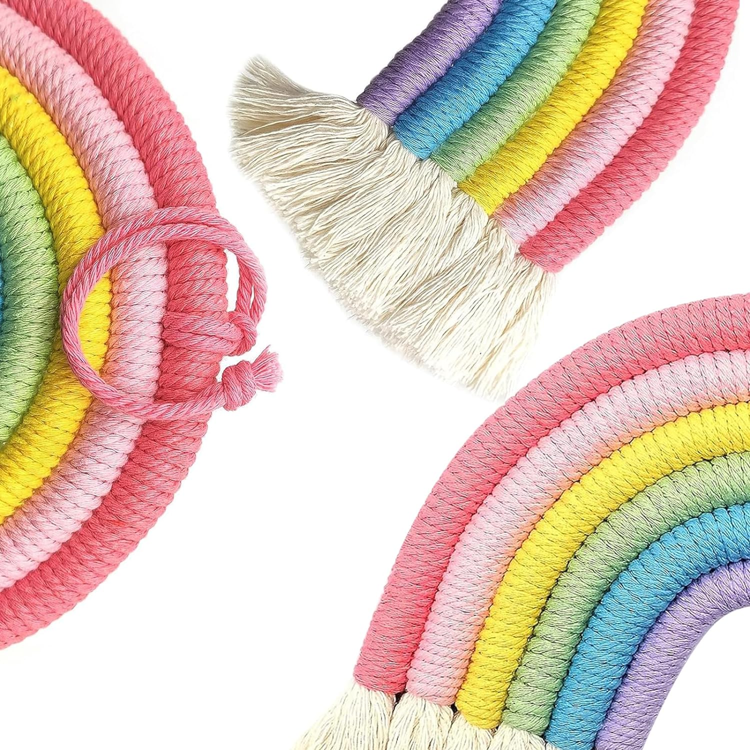 Supkeyer Rainbow Tapestry Macrame Wall Hanging Hand Woven Tapestry Tassels Lovely Rainbow for Home Bedroom Nursery Kids Room Bedroom Playroom Wall Decoration image number 2