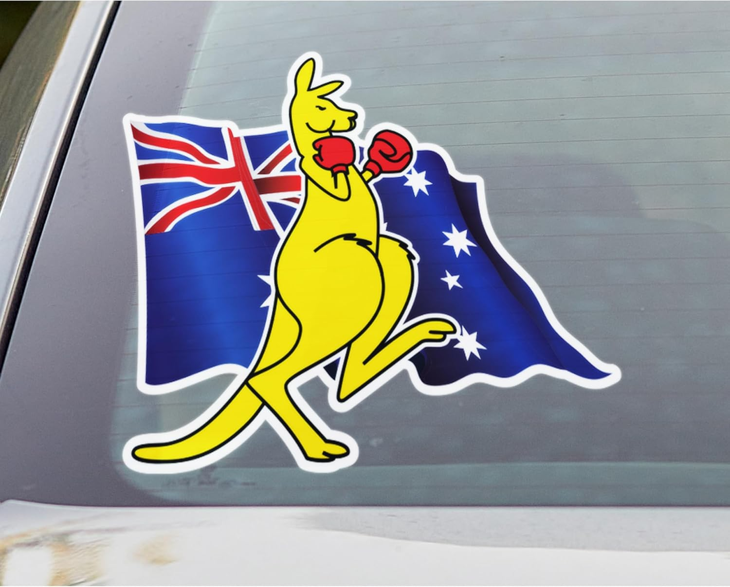 Australia Day Car Decals &ndash; 2 Pack, Large 20X17Cm Vinyl Stickers with Boxing Kangaroo & Flag Design, Weatherproof, Bubble-Free Application, Proudly Australian Made image number 1