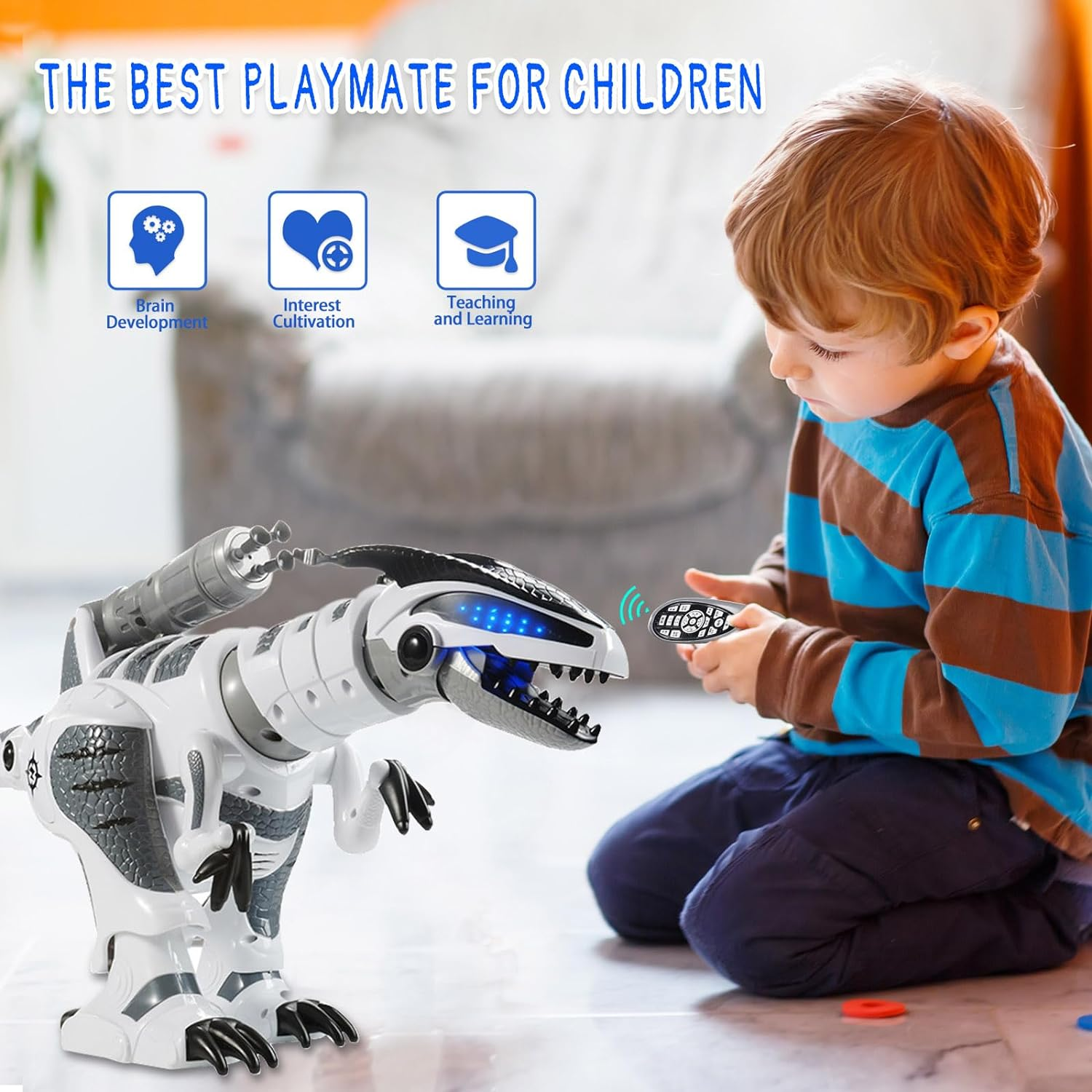 Spobot Remote Control Dinosaur Smart Wildlife RC Robot Electronic Pets, Interactive Intelligent Touching Robotic Walking Dancing Singing Dinosaur Toy with Shooting Mode for Kids image number 4
