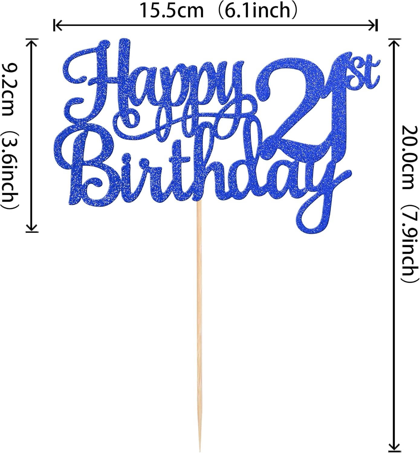 1 Pack Happy 21St Birthday Cake Topper Glitter Cheers to 21 Years Birthday Cake Pick Twenty One 21 Fabulous Cake Decoration for Happy 21St Birthday Theme Party Decorations Supplies Blue image number 1