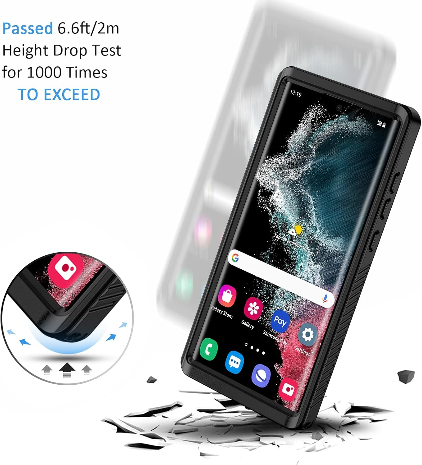 Lanhiem for Samsung Galaxy S22 Ultra Case IP68 Waterproof Dustproof Shockproof Case with Built-In Screen Protector, Full Body Underwater Protective Cover for Galaxy S22 Ultra 5G 6.8 Inch, Black/Clear