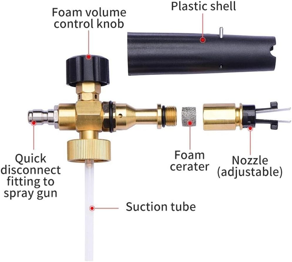 High Pressure Washer Gun and Foam Spray Gun Kit with 1/4&rdquo; Standard Quick Connector, M22 14 Mm Fitting Hose Connector with 5 Nozzle Heads at Different Angles for Car Floor Deck Windows Cleaning