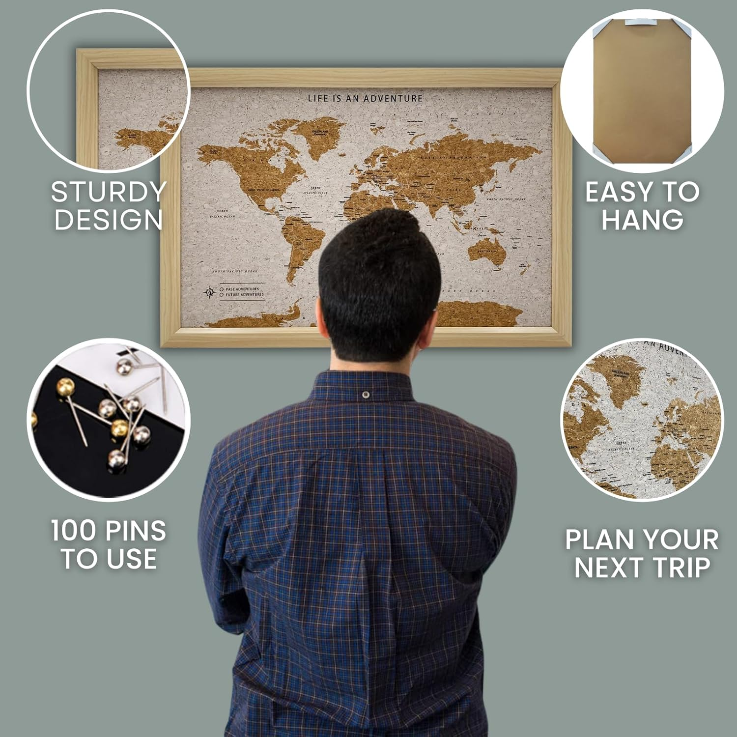 Splosh TVB03 Travel Board World Map, Small, Beige/White image number 6