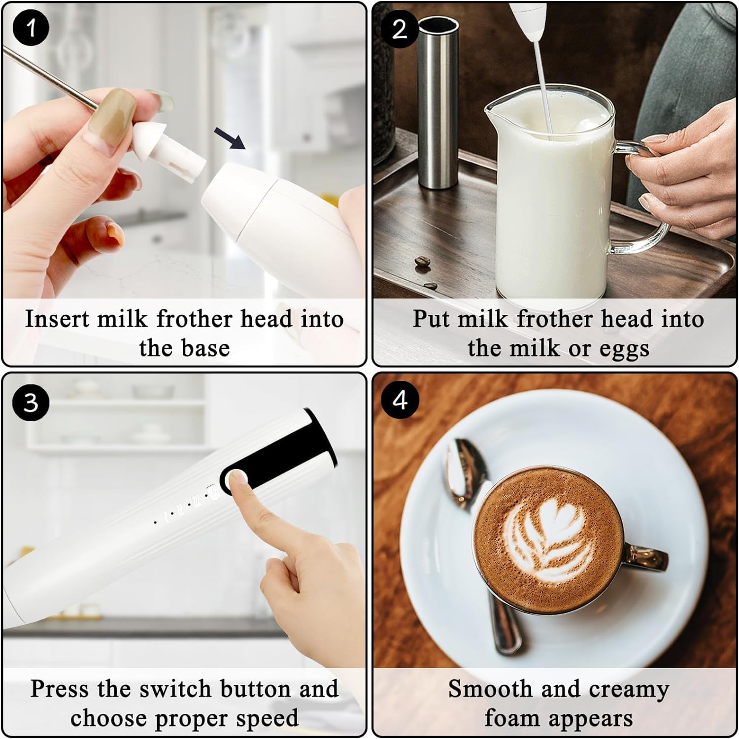 Powerful Handheld Milk Frother, Rechargeable Milk Frother Handheld Foam Maker with Stainless Whisk for Cappuccino, Latte, Bulletproof Coffee, Keto Diet, Protein Powder, Matcha image number 3