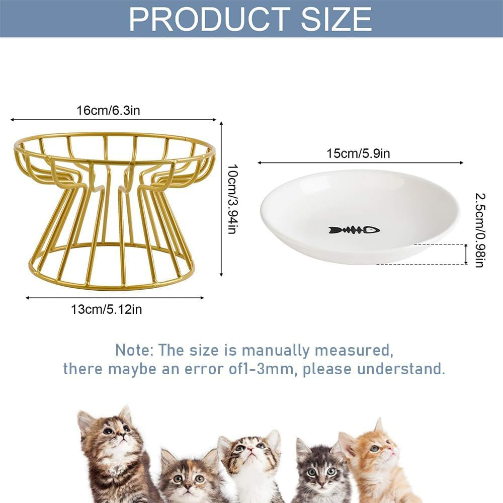 Cat Bowl-Raised Cat Food Bowl, Elevated Cats Feeder Bowl Stand, Elevated Cat Food Bowl with Non Slip Metal Stand, Food & Water anti Vomiting Shallow Ceramic Cat Dish image number 2