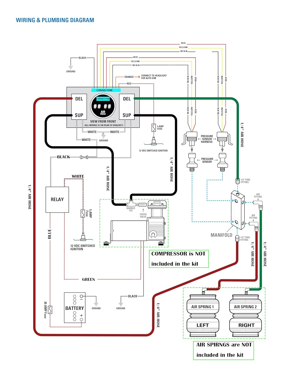 In Cab Dual Air Gauge Control Kit with Digital Paddle Switch for Air Pressure Sensor Control of Air Suspension Kit (Blue) image number 6