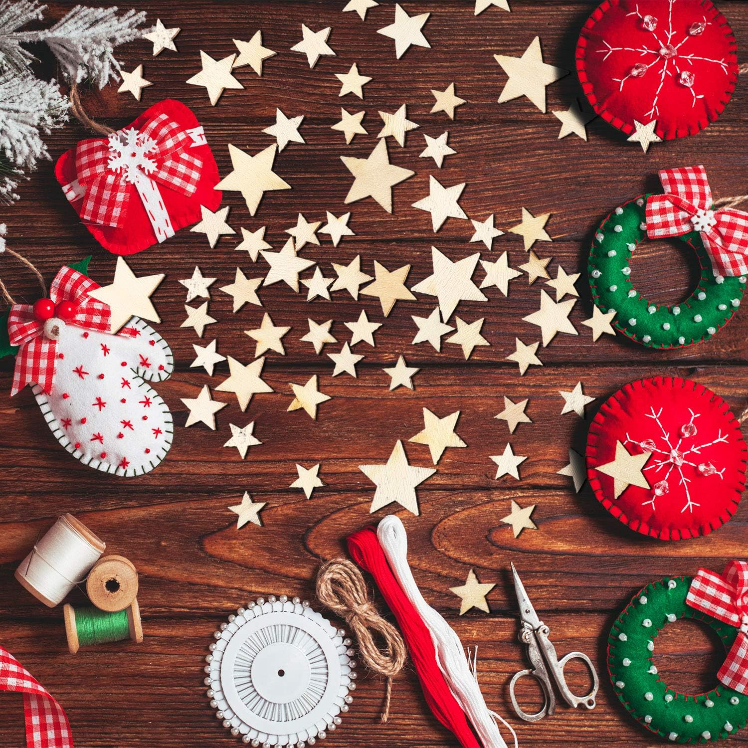 BBTO 400 Pieces Mini Wooden Stars for Crafts Mixed Size Bulk Small Wood Stars Cutout Ornaments Slices Embellishments Tags for DIY Crafts Wedding Party Christmas Decoration image number 6