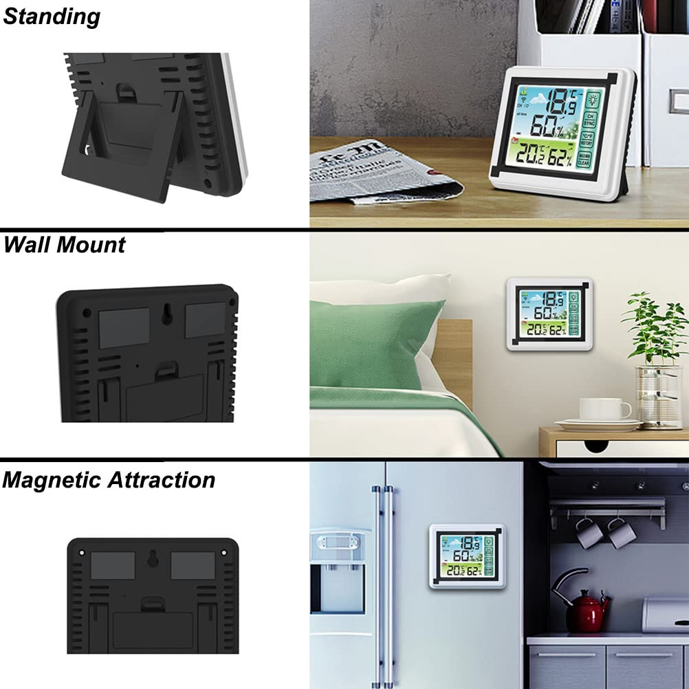 Upgraded Wireless Weather Station Indoor Outdoor Thermometer with Remote Sensor, Digital Humidity & Temperature Monitor with LCD Backlight,Touchscreen Min/Max Records for Baby Room, Office,Warehouse image number 3