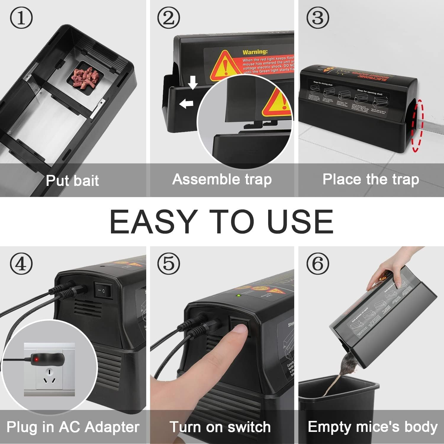 Electronic Rat Mouse Trap 7000V Shock Electric Rodent Zapper Dual Power Options Effective & Powerful Pest Control image number 3